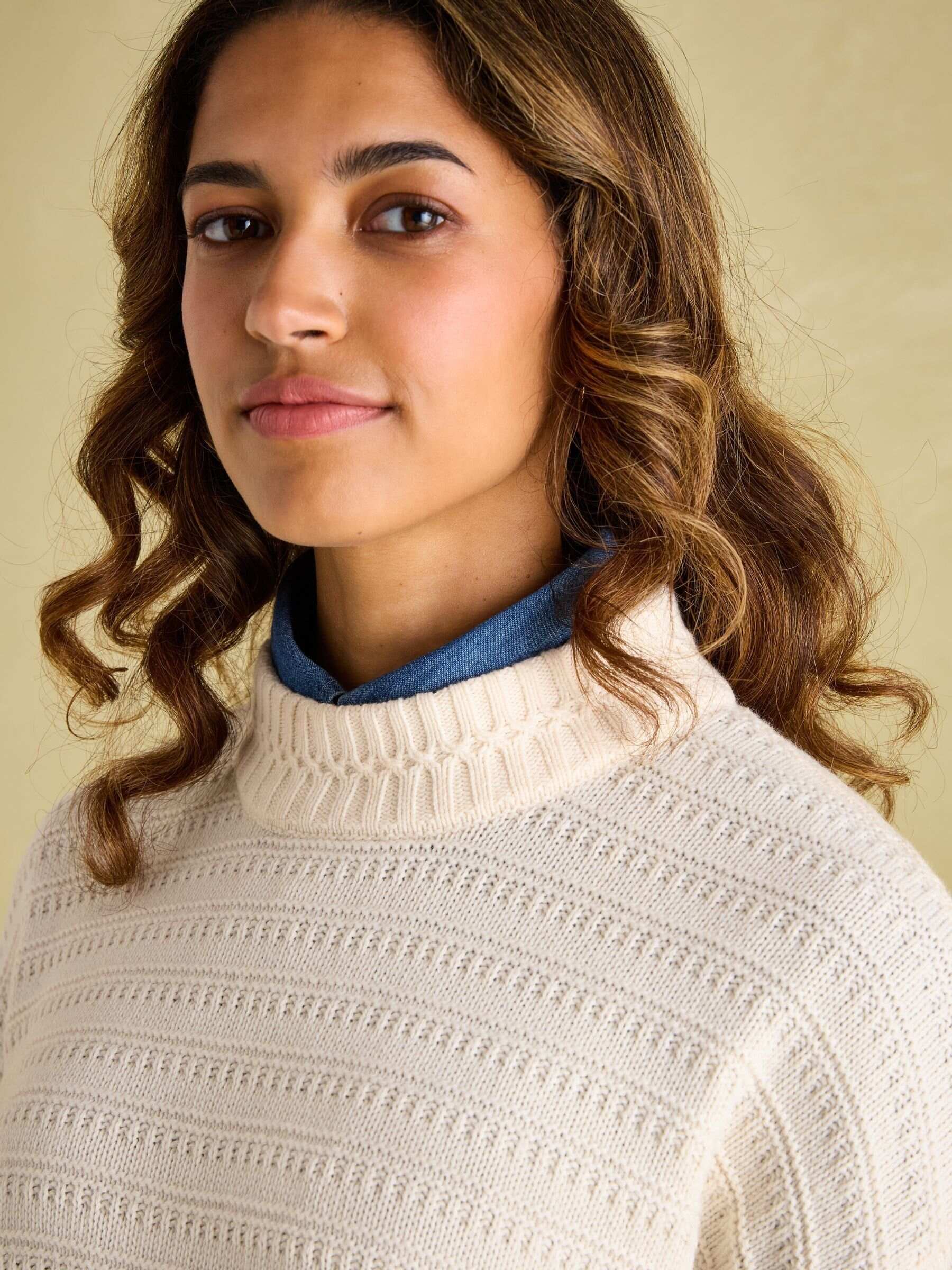 Bernie Cream Crew Neck Textured Jumper Contains Merino Wool