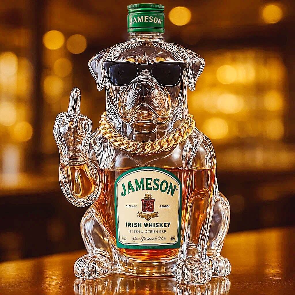 Funny middle finger Rottweiler dog whiskey bottle