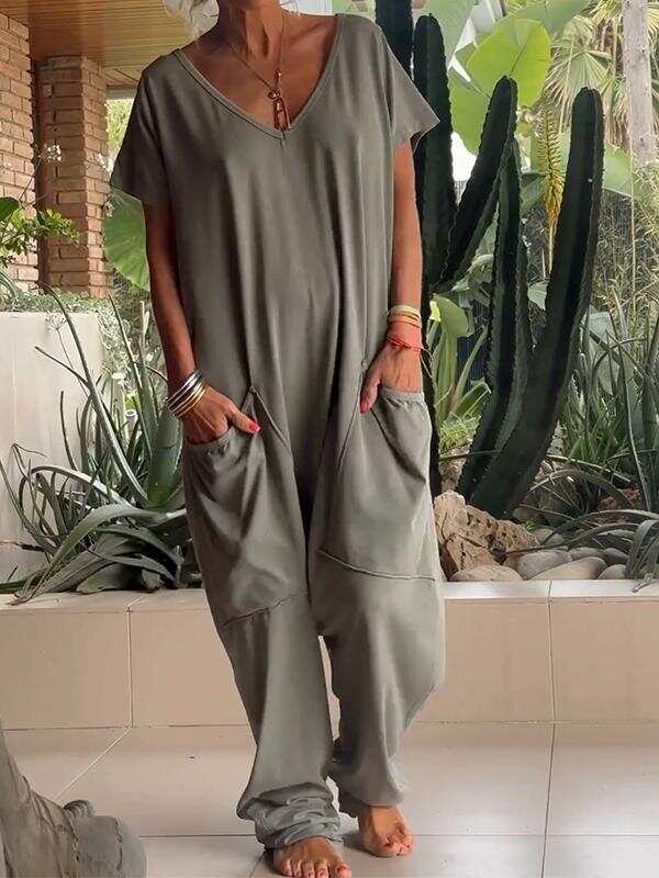 🔥Summer Arrivals🌟Casual V-neck Solid Color Jumpsuit