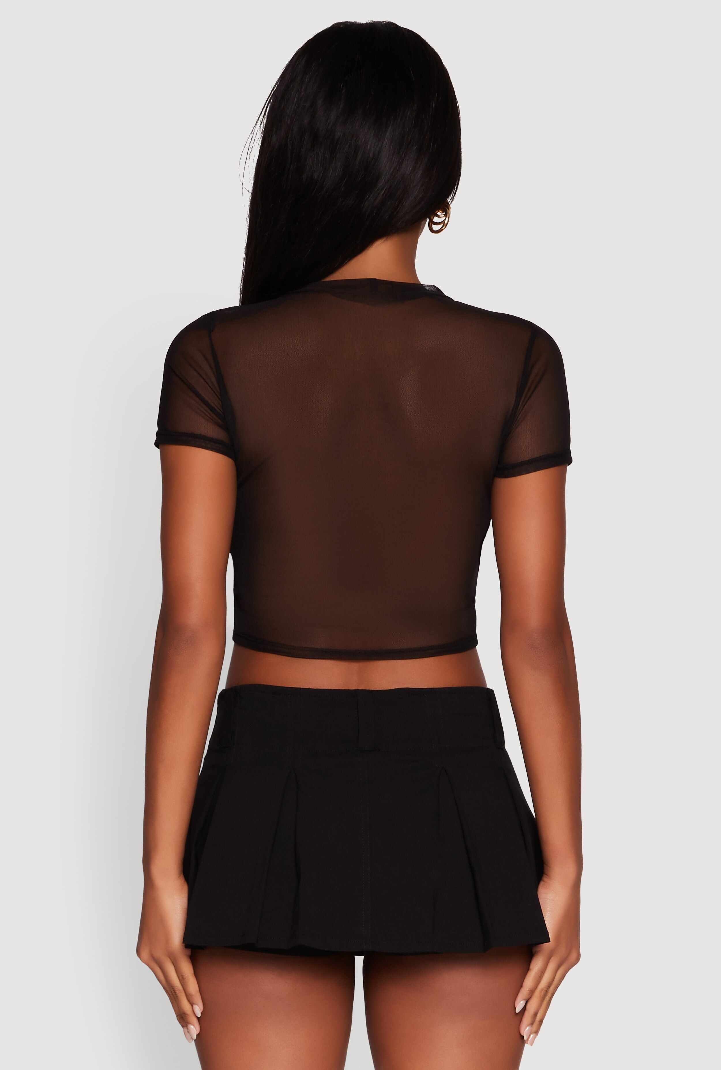 Lip Graphic Mesh Crop Top