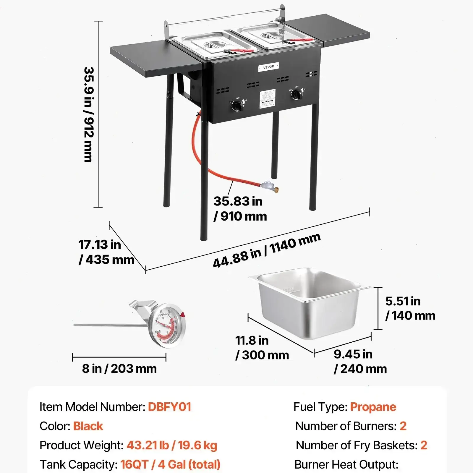 Outdoor Propane Deep Fryer,  Double Burners Commercial Fryer, 16 Qt Stainless Steel Cooker with Removable Baskets & Lids & Tanks, Oil Fryer Cart with Thermometer & Regulator, For Outdoor Cooking