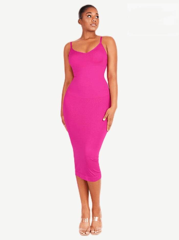 Seamless Spaghetti Strap V Neck Maxi Dress with Built-in Bodycon