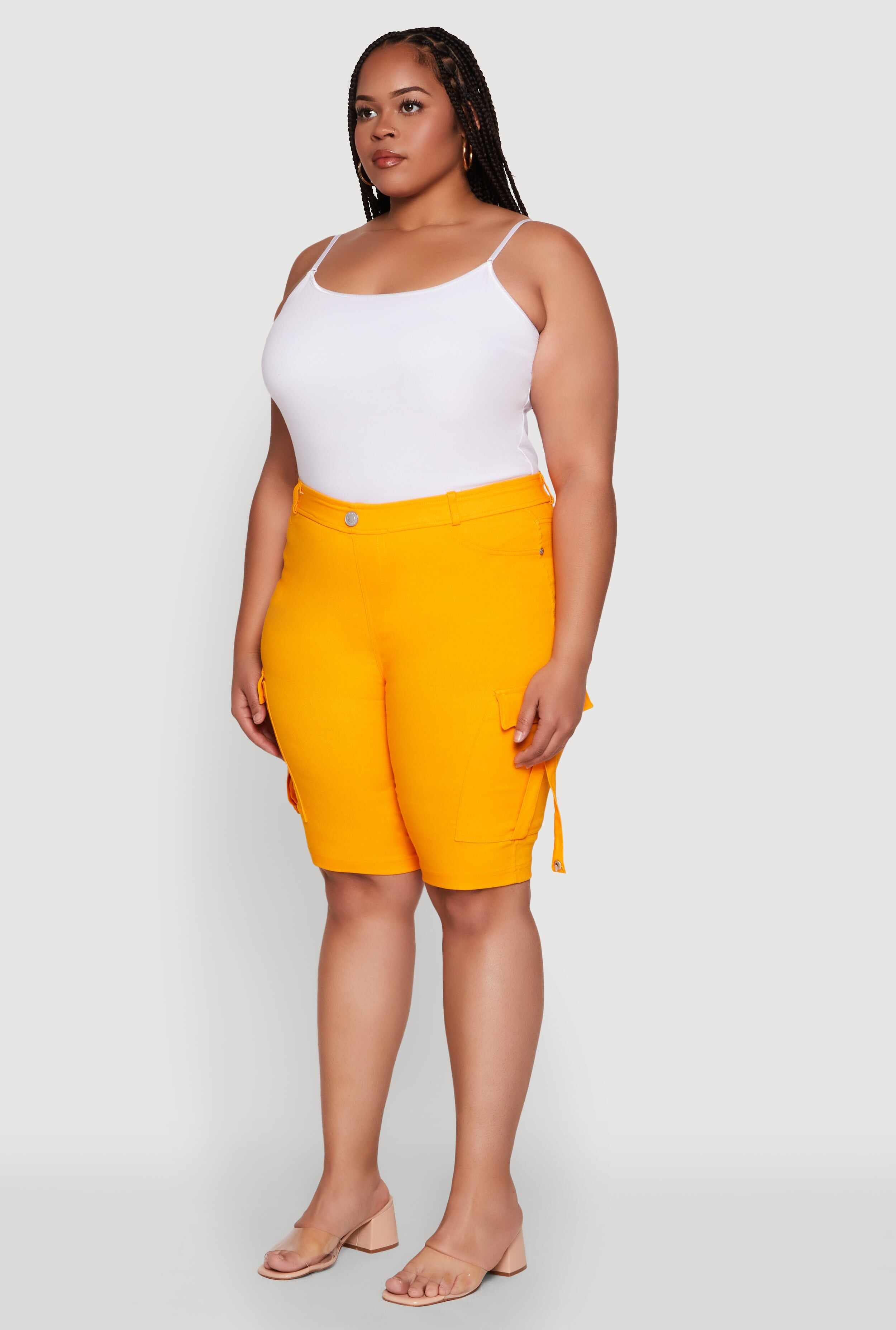Plus Size Trendy High Waisted Bermuda Shorts with Cargo Pockets