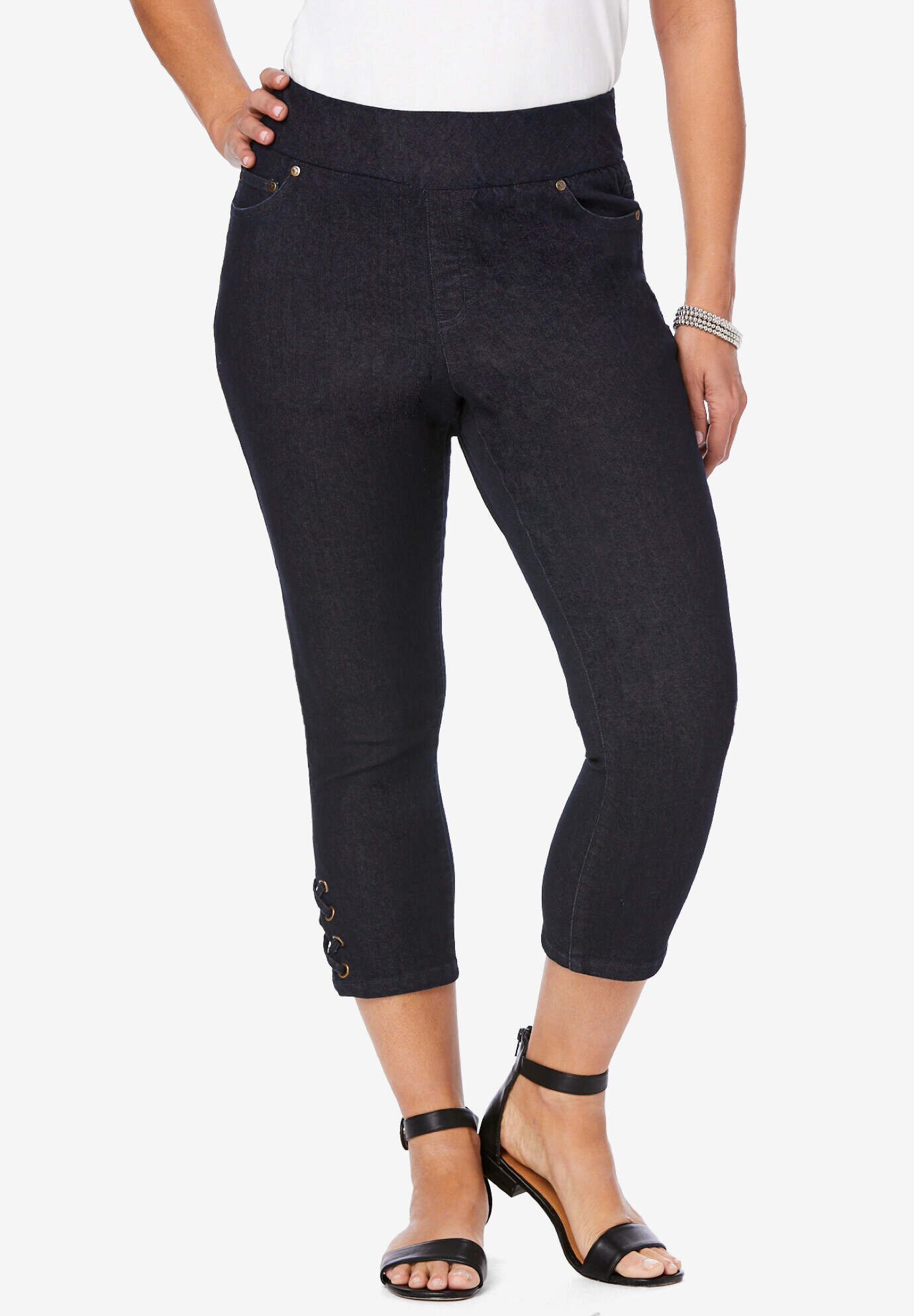 Comfort Waist Stretch Denim Lace-Up Capri