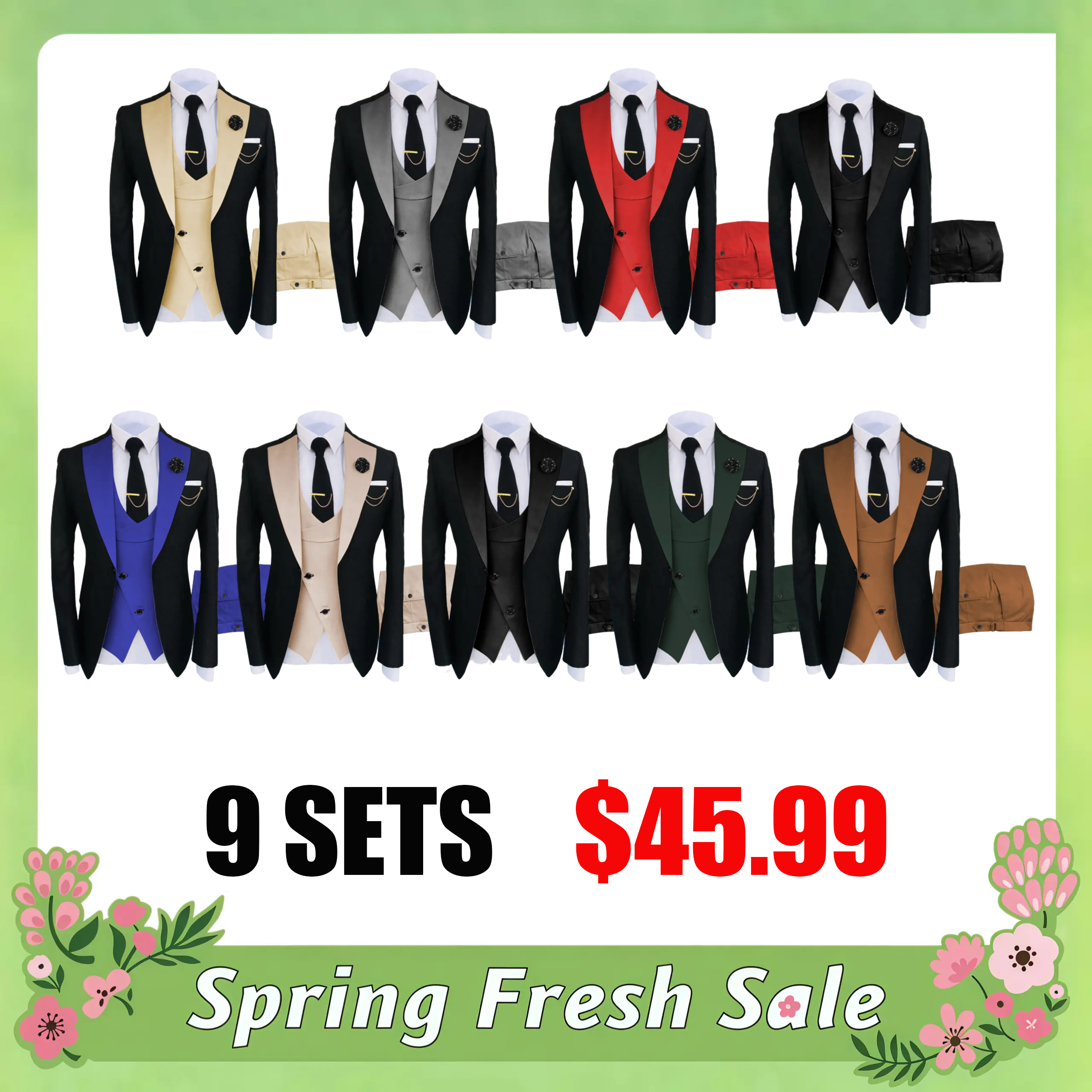 🔥 Last Day For Clearance !Men's 3-Piece Suit Set - Double Breasted Blazer, Vest & Pants
