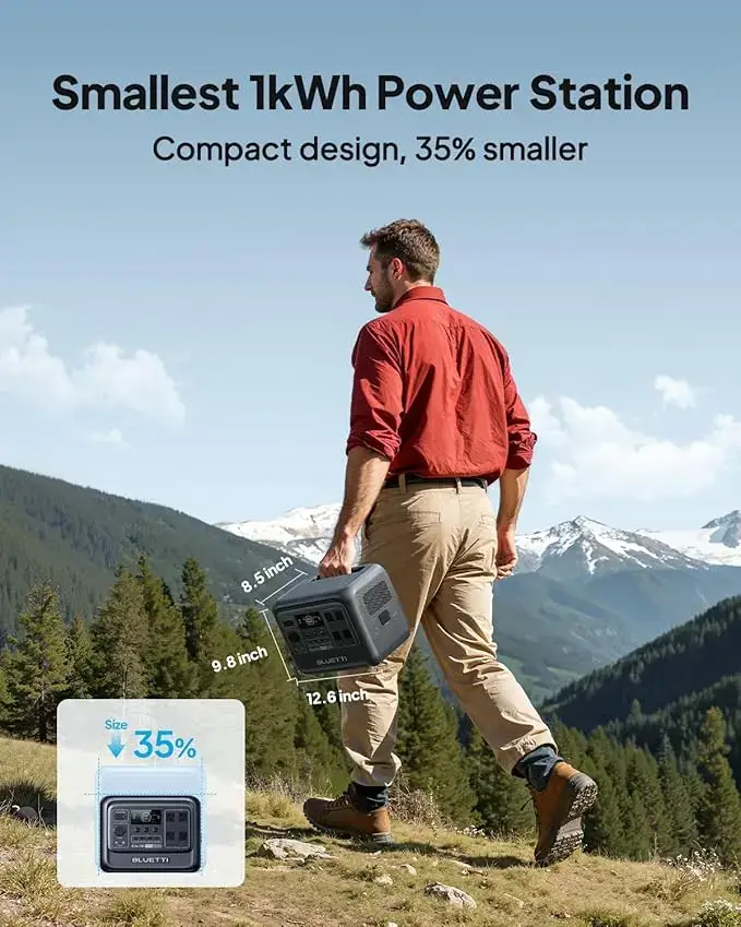 Elite 100 V2 1024Wh Portable Power Station, LiFePO4 Battery Solar Generator w/ 4 1800W AC Outlets (3600W Surge) Backup, 35% Smaller for Camping, Outages (Solar Panel Optional)