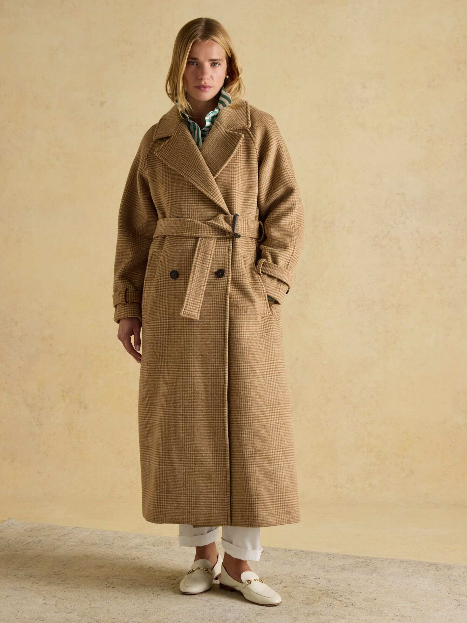 Amberley Navy Blue Longline Wool Blend Coat with Belt