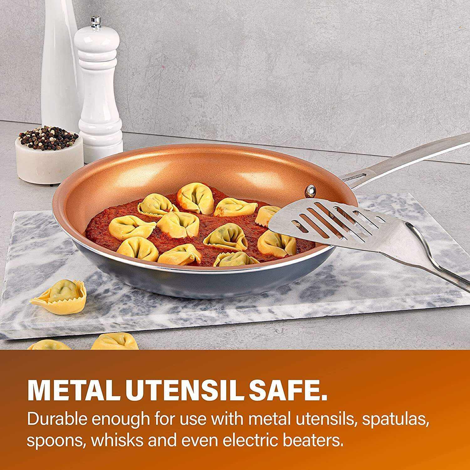 Steel Pots and Pans Set, 20 Pc Non Stick Cookware Set, Long Lasting Nonstick Kitchen Set with Pan Set, Pot Set, Baking Set, Stay Cool Handles, Dishwasher Safe, 100% Toxin Free-Copper