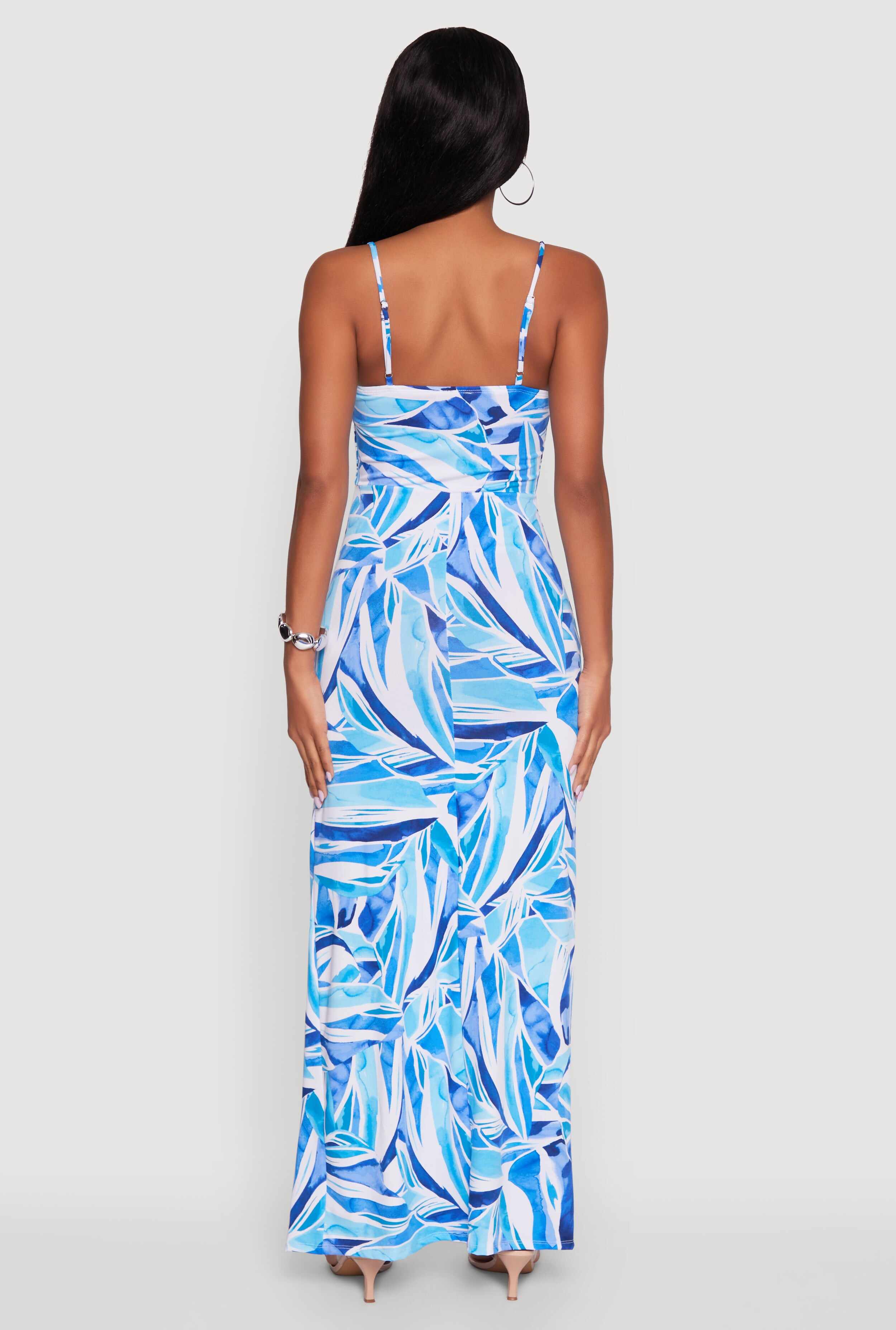 Sleeveless Printed Bustier Maxi Dress with Side Slit