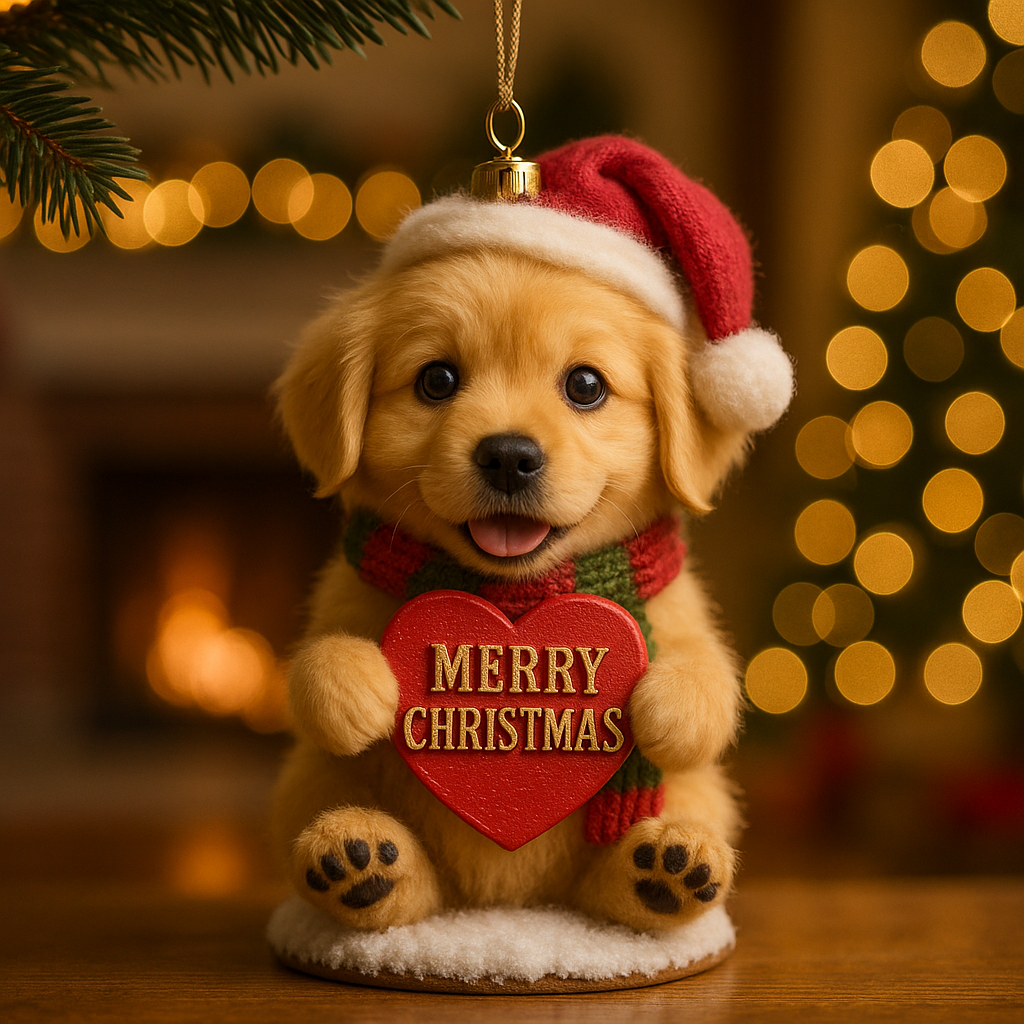 Golden Pup Heart Ornament