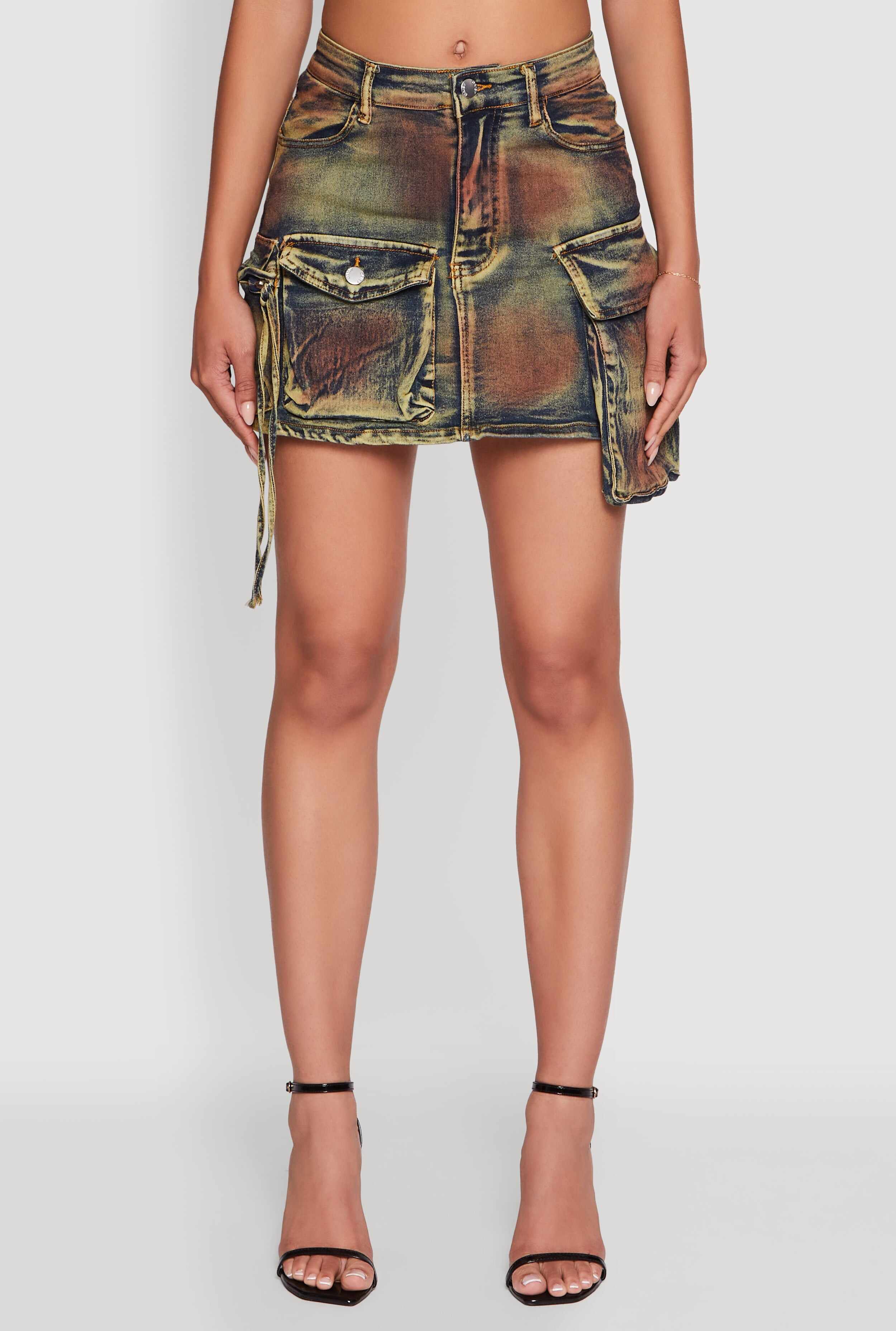 Daisy Acid Wash Cargo Pocket Mini Denim Skirt
