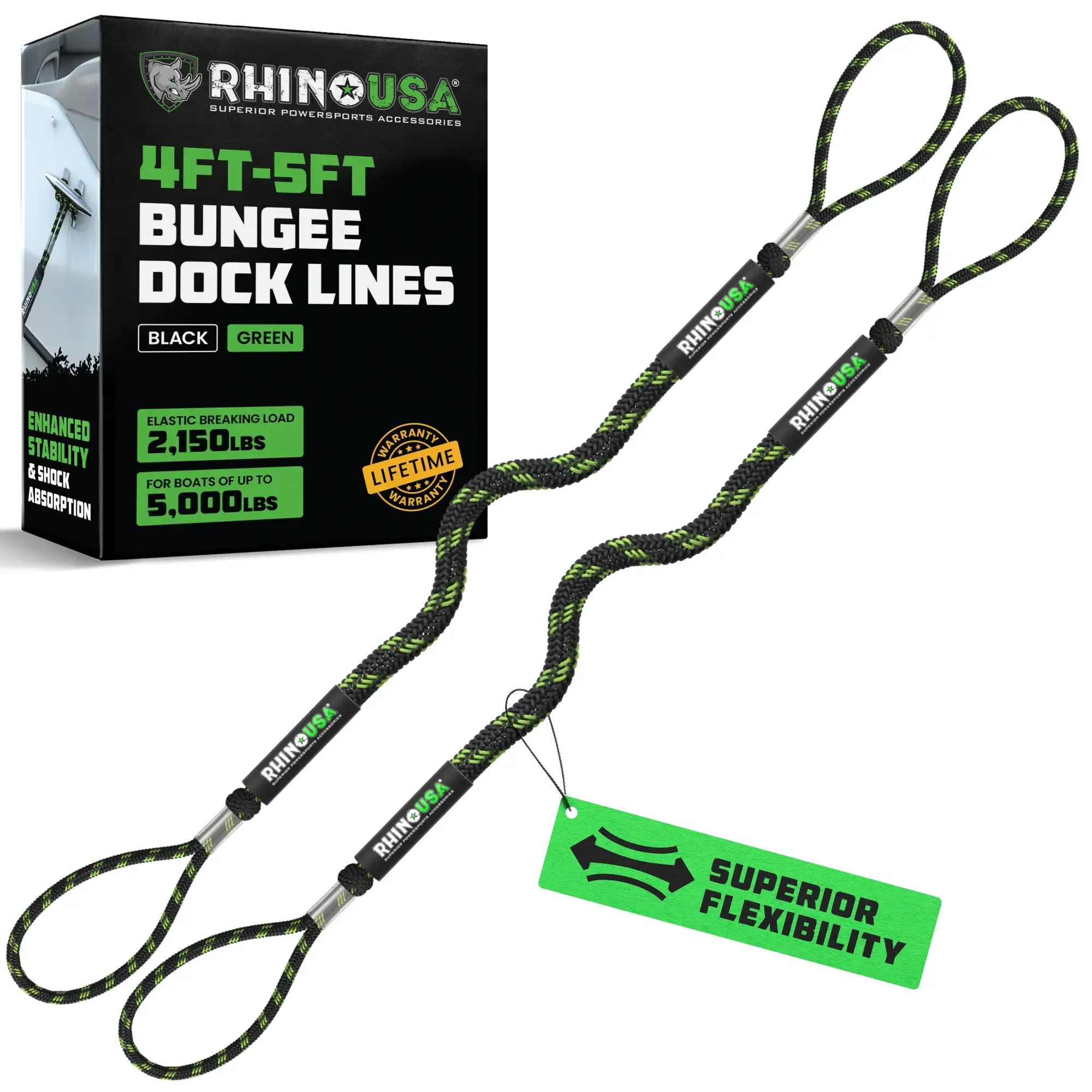 Heavy-Duty Bungee Dock Lines - Bungee Dock Rope for Jetski, Boat, and More.