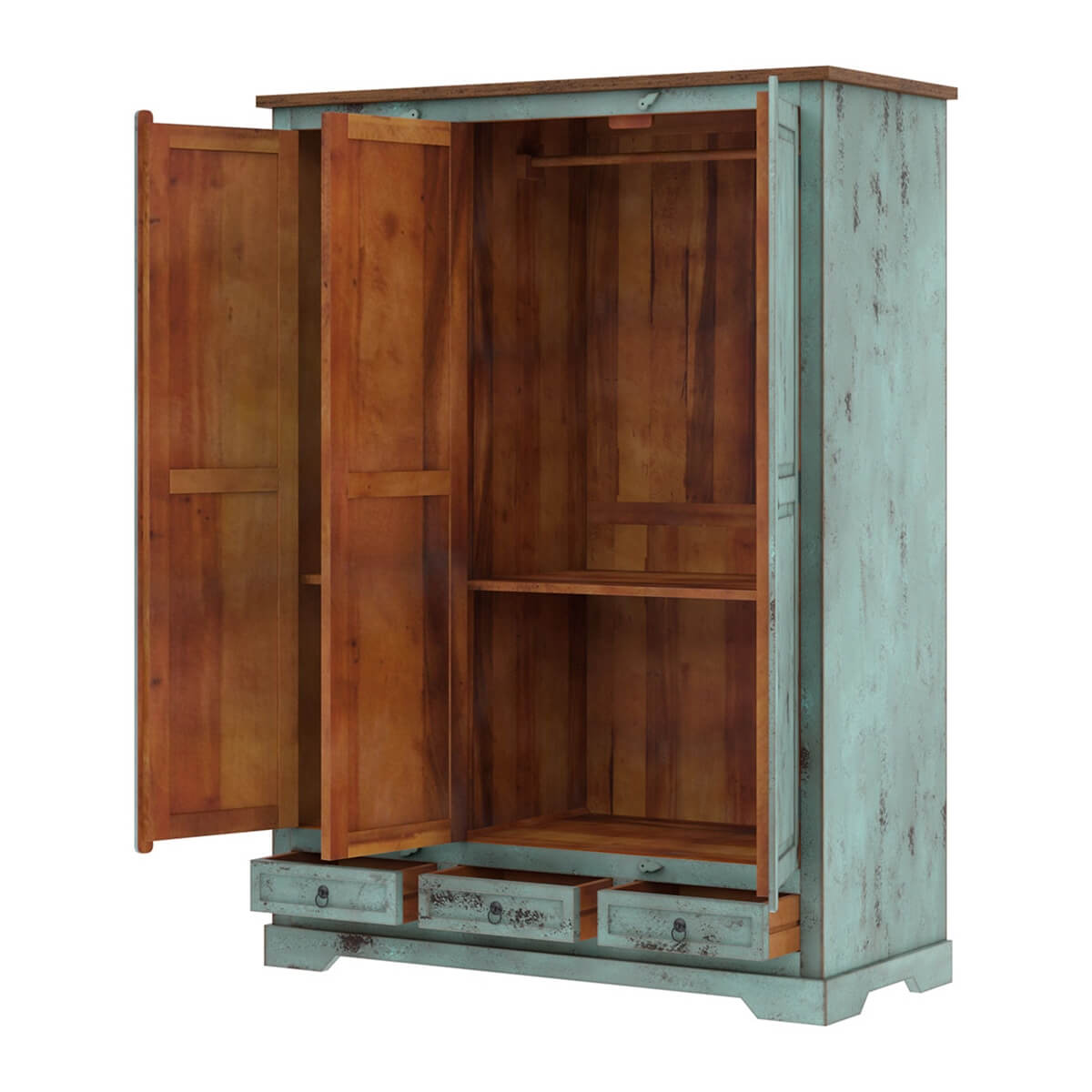 Scranton Two Tone Solid Wood Armoire Wardrobe with Hanging Rod & Shelves