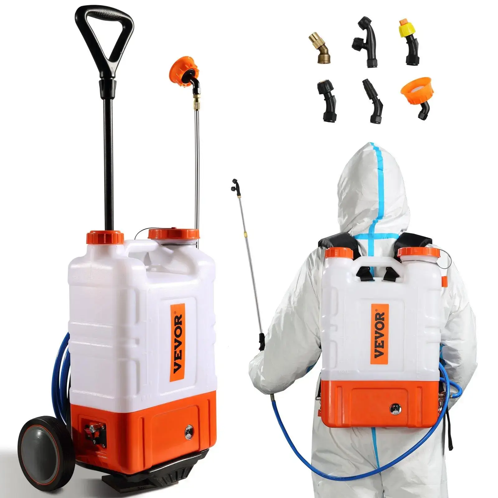 Battery Powered Portable Backpack Sprayer, 0-90 PSI Adjustable Pressure, 4 Gallon Tank, Back Pack Sprayer with 8 Nozzles and 2 Wands, 12V 8Ah Battery, Wide Mouth Lid for Weeding, Spraying, Cleaning