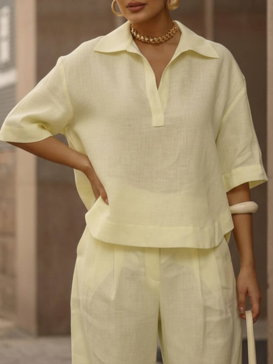 🔥Summer Arrivals🌟Women's Casual Linen And Cotton Shirt And Wide-leg Pants Two-piece Set
