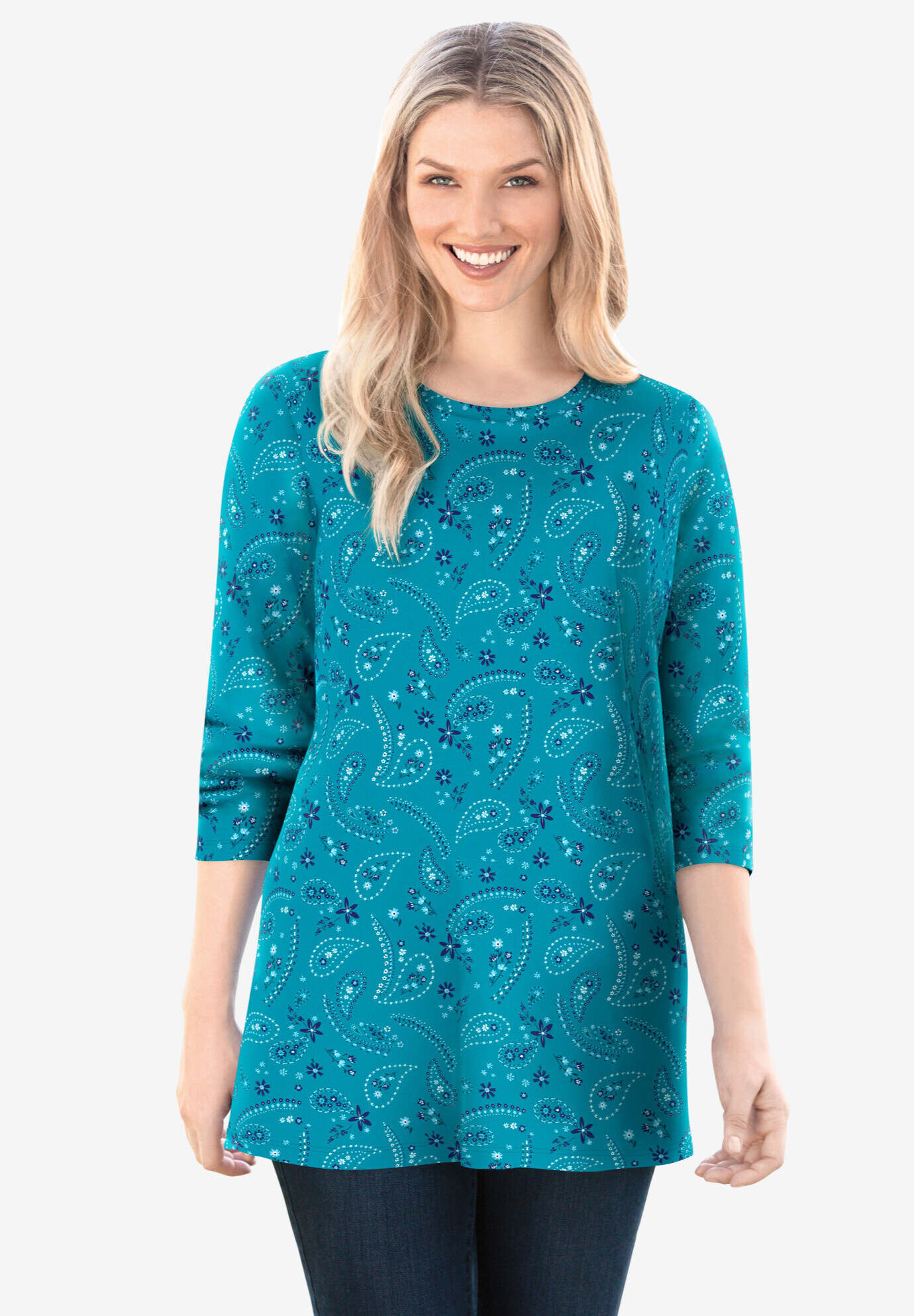 Perfect Printed Long-Sleeve Crewneck Tee