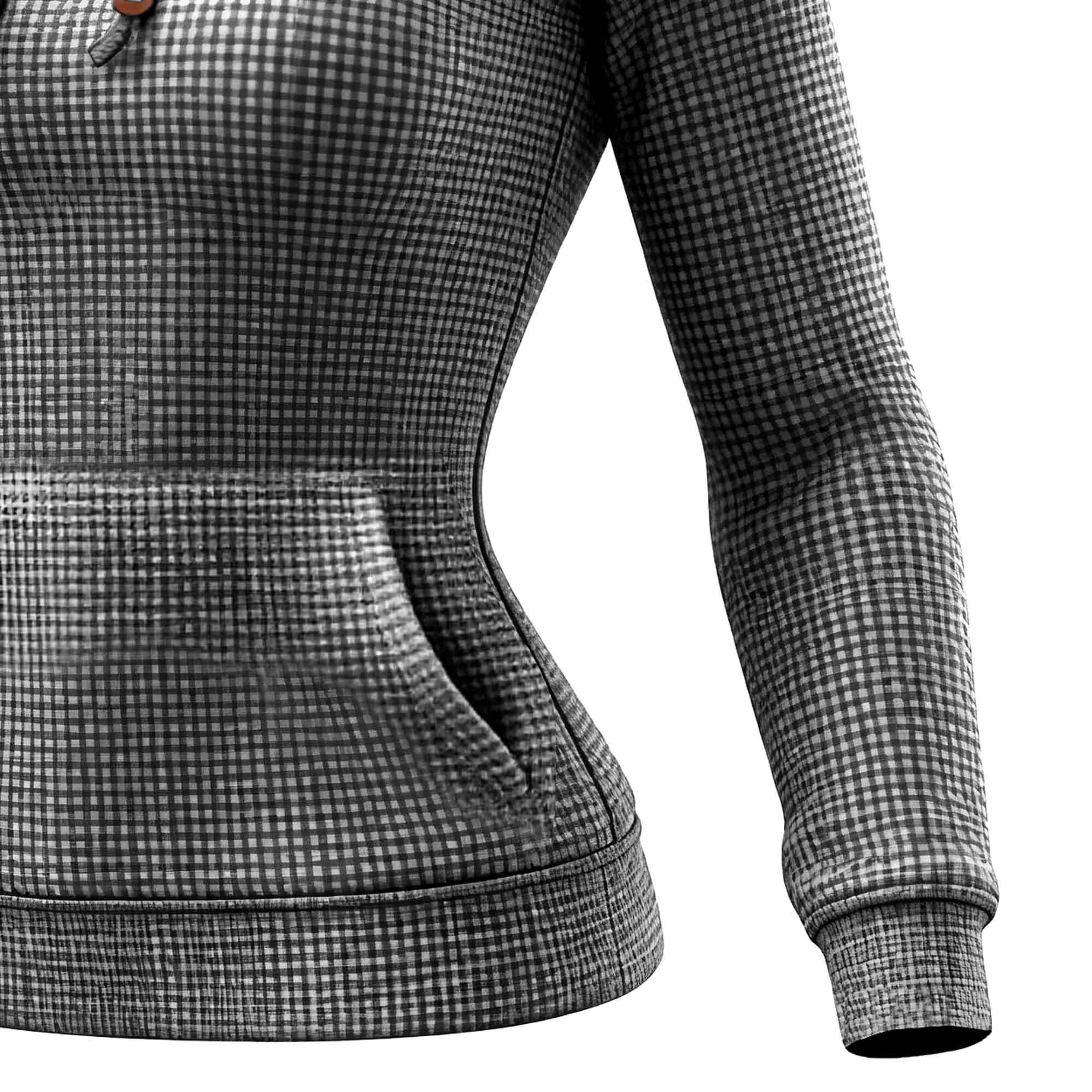 Women's Vintage Floral Gray Waffle Knit Pocket Long-Sleeved Hoodie