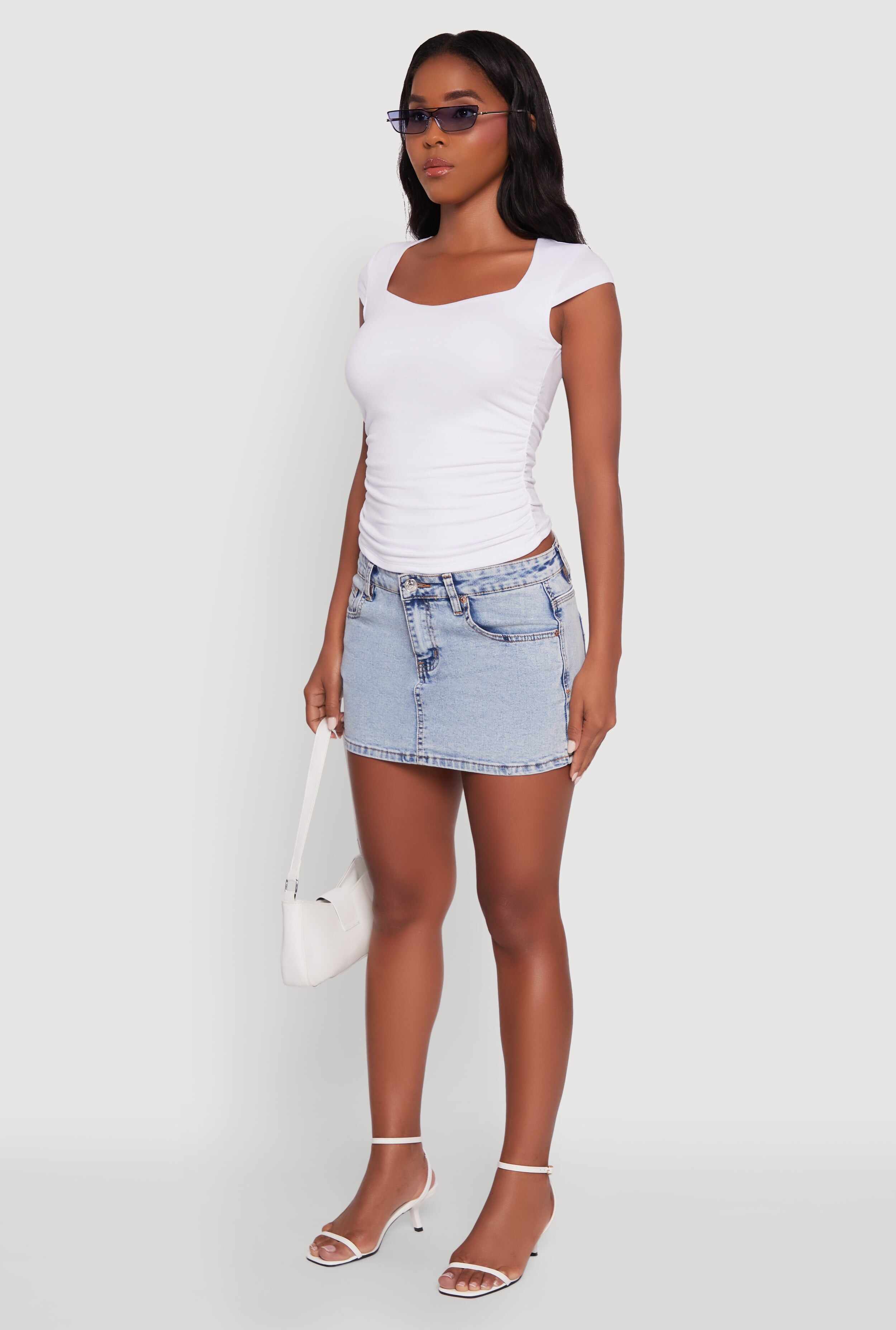 Ruched Side Cap Sleeve Crop Top