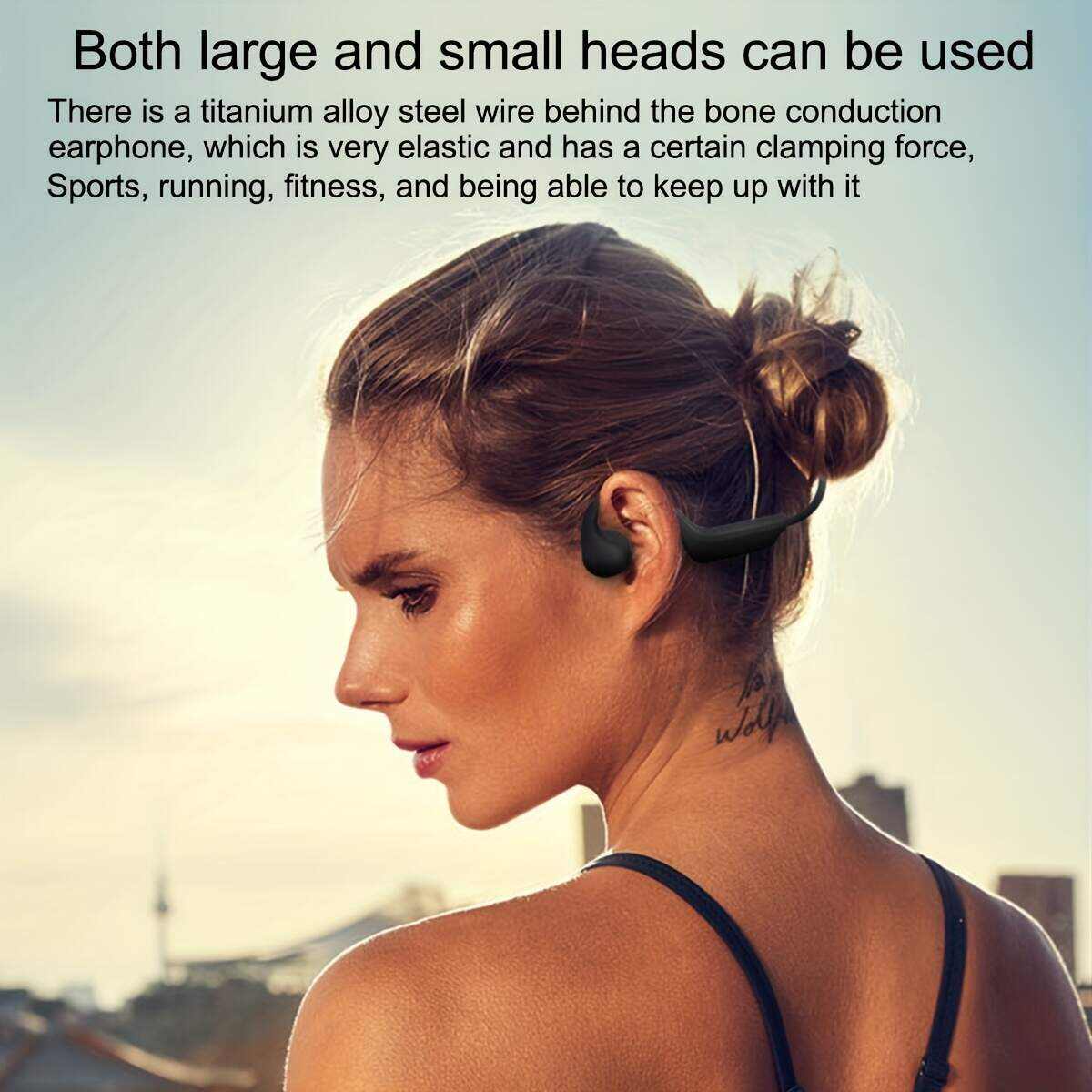 2025 New Upgraded Bone Conduction Earphones True Wireless Open Type Earphones Dual Ear Bone Sensing Sports Earphones Waterproof Sweat Resistant Tape Microphone Induction Conduction Earphones For Running, Cycling, Exercise, Gym Driving Black