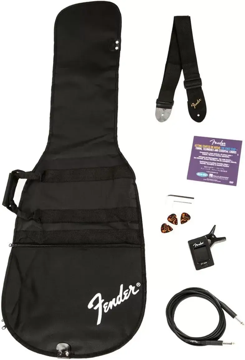 Fender Squier Stratocaster - Sunburst Bundle with Frontman 10G Amp, Gig Bag, Instrument Cable, Tuner, Strap, Picks, Fender Play Online Lessons, Instructional Book, and Austin Bazaar Instructional DVD