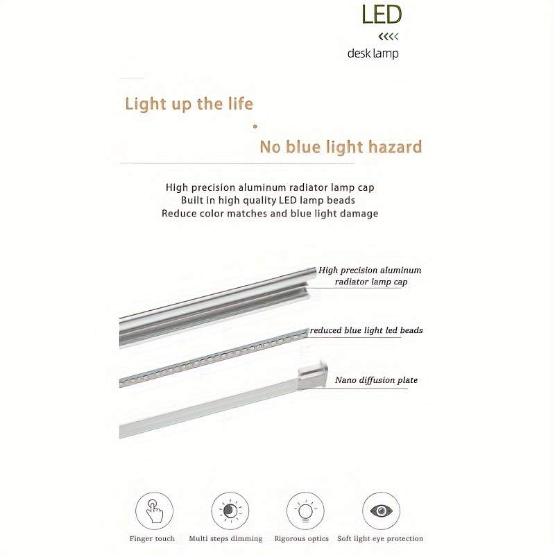 Adjustable LED Desk Lamp with Touch Control, 5 Lighting Modes & Brightness Levels, 45-Minute Auto Timer, USB Powered, Eye-Caring Dimmable Table Lamp for Home, Office, and Reading - White/Black