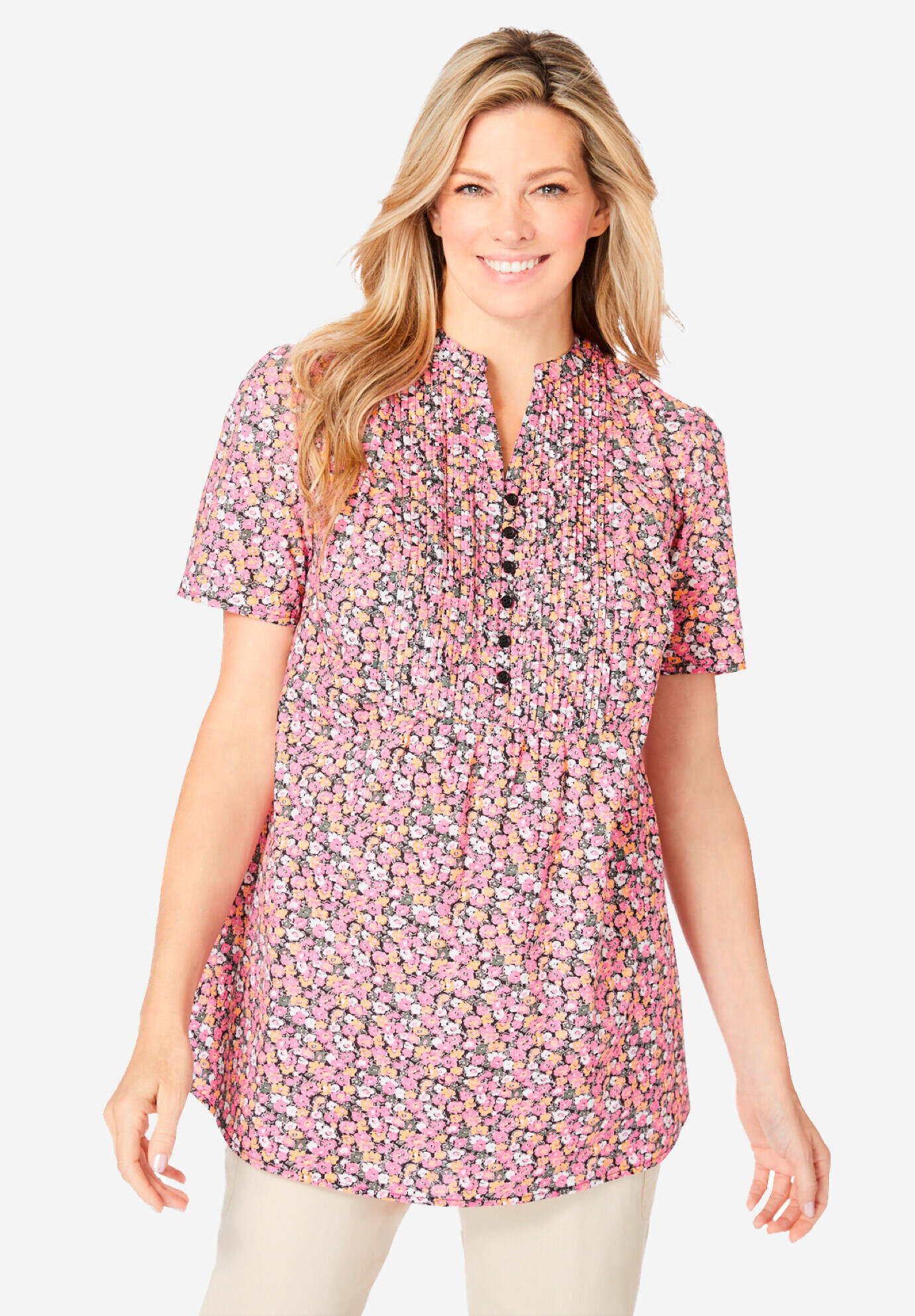 Pintucked Half-Button Tunic