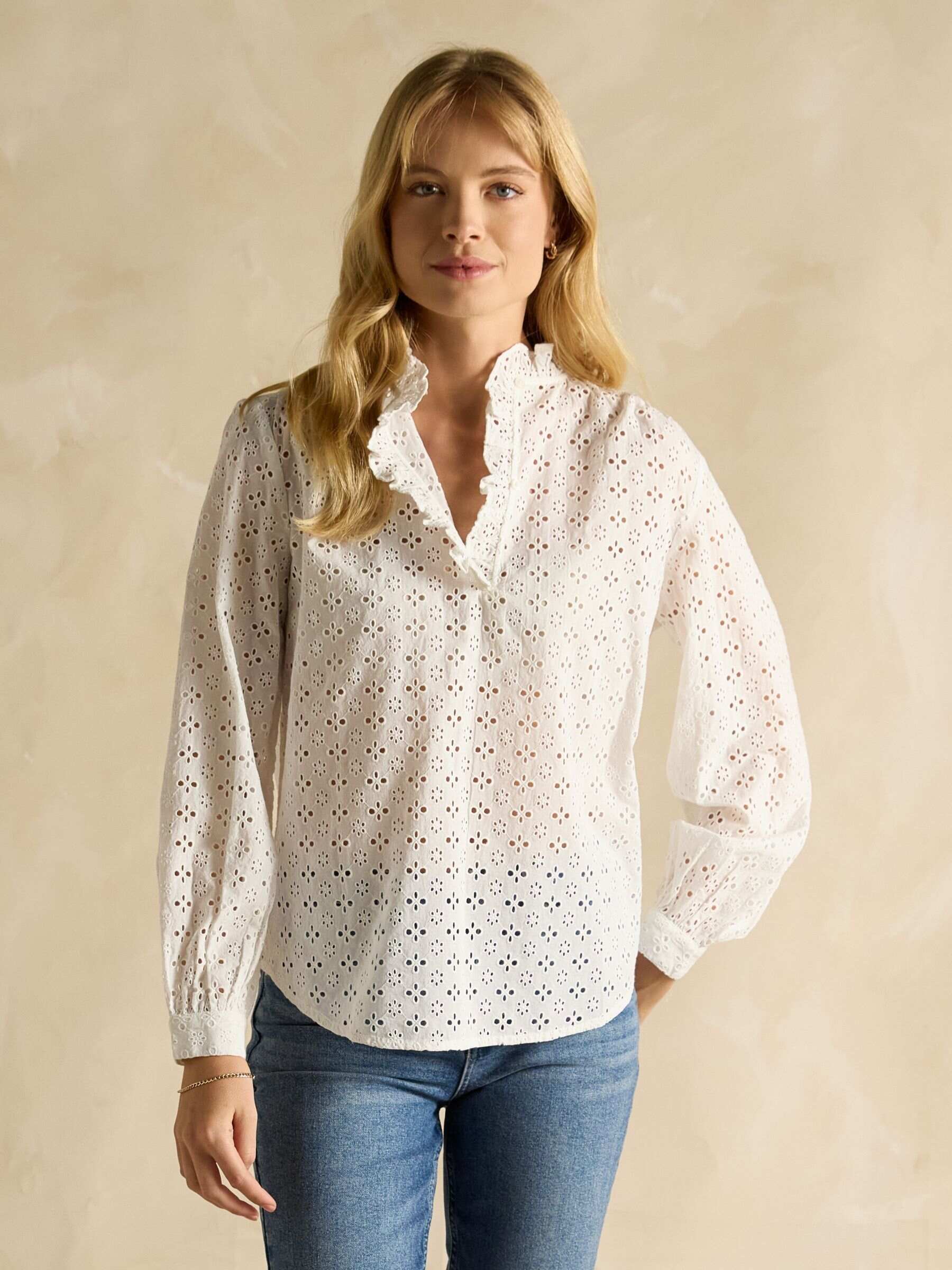 Melanie White Cotton Broderie Blouse