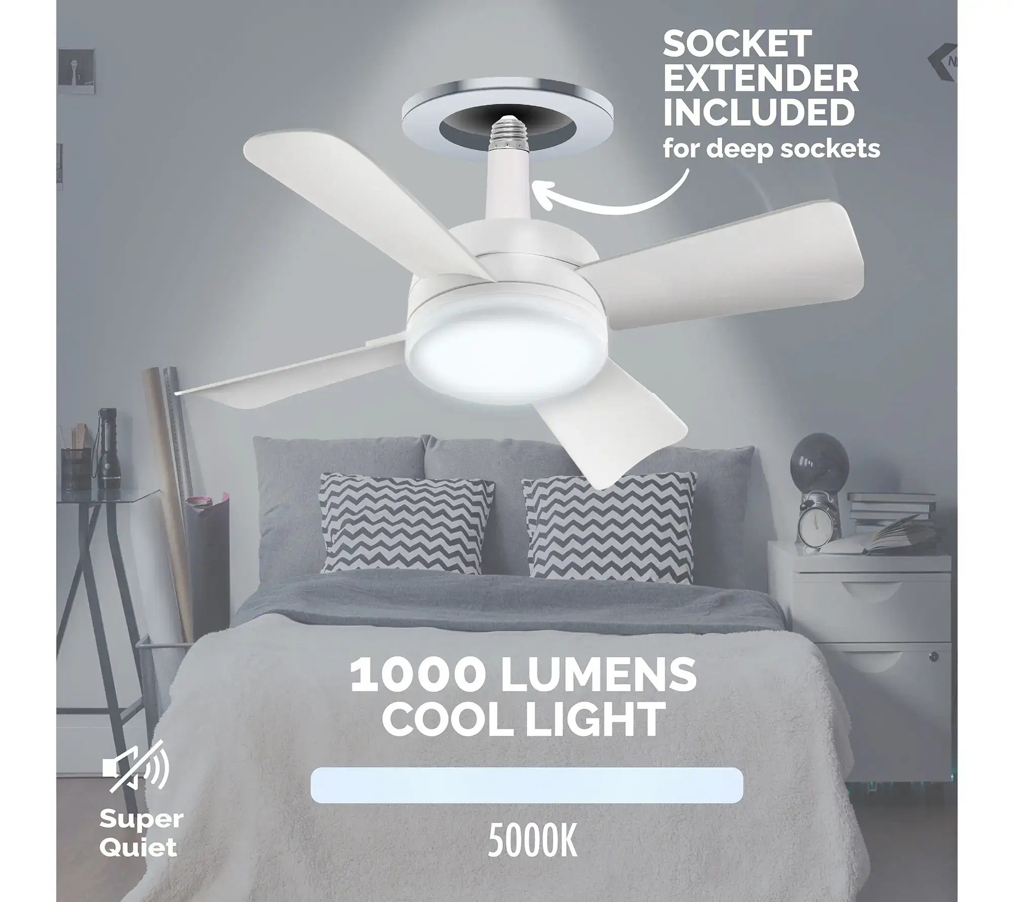 2-in-1 Socket Ceiling 3 Speed Fan & LED Light with Remote