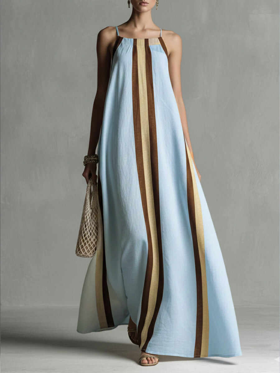 🔥Summer Arrivals🌟Casual Striped Linen And Cotton Maxi Sleeveless Dress