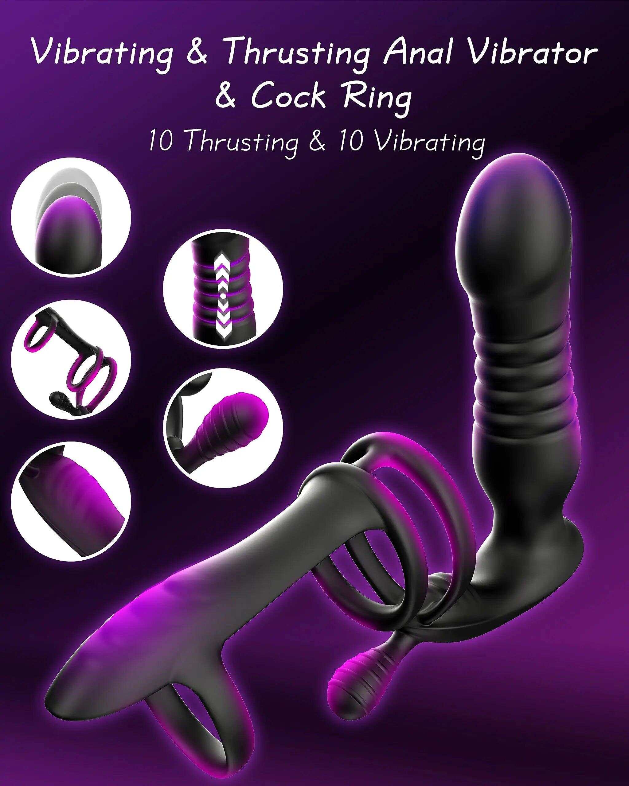 Prostate Massager with Thrusting Vibrator – Remote Control Anal Plug for Men