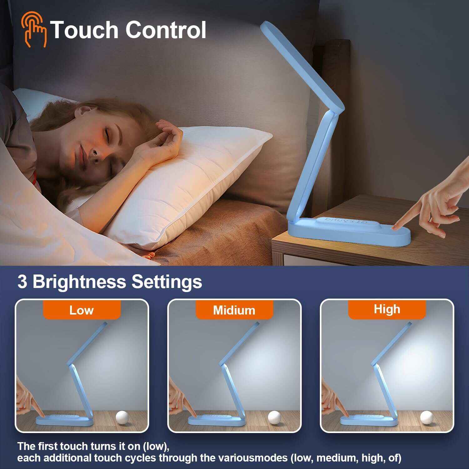 LED Desk Lamp for Office Home & Battery Operated Lamp Rechargeable Lamp Foldable & Portable Light, LED Desk Light Strip, 3 Brightness Dimmable Small Desk Lamp Wireless Reading Lamp