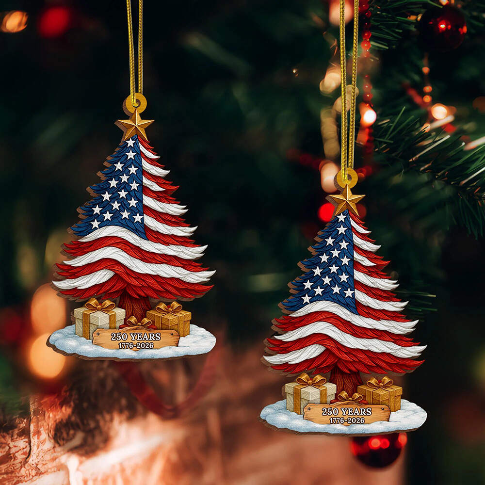 250 Years of America Patriotic Christmas Tree Wooden Ornament