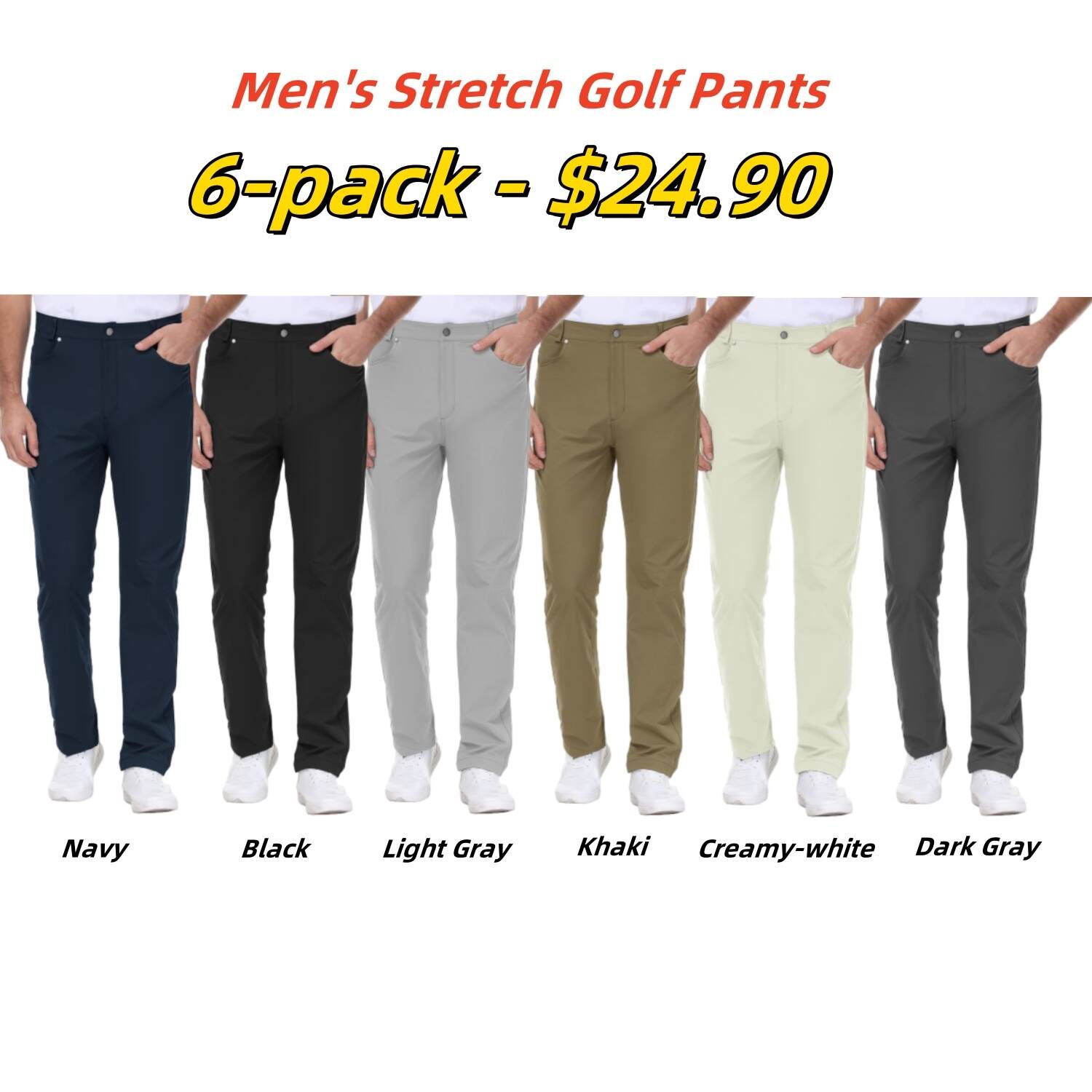 🔥Spring Sale🔥Men's Stretch Golf Pants Lightweight Quick Dry Work Casual Dress Pants 6 Pack