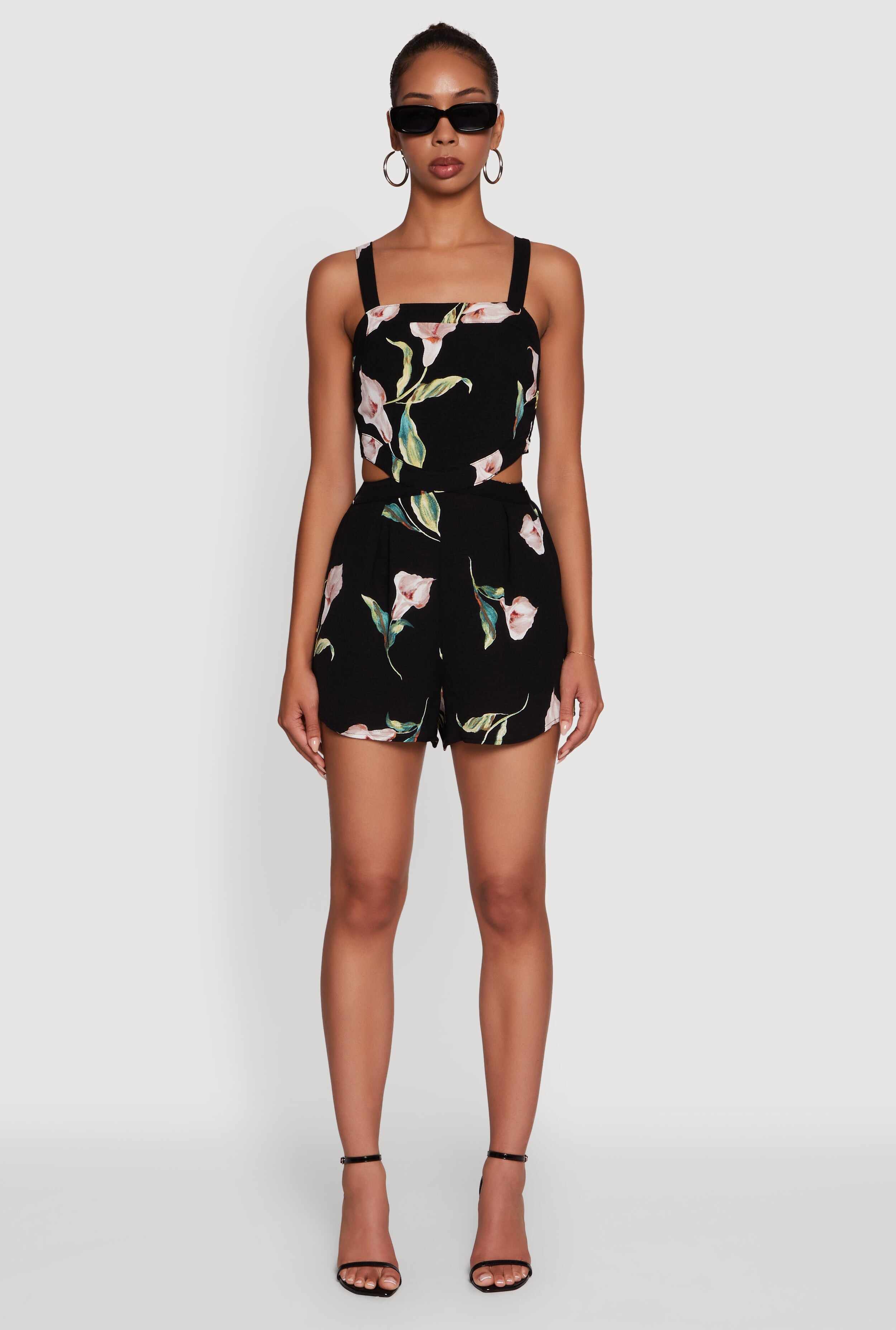 Floral Print Crepe Knit Sleeveless Romper