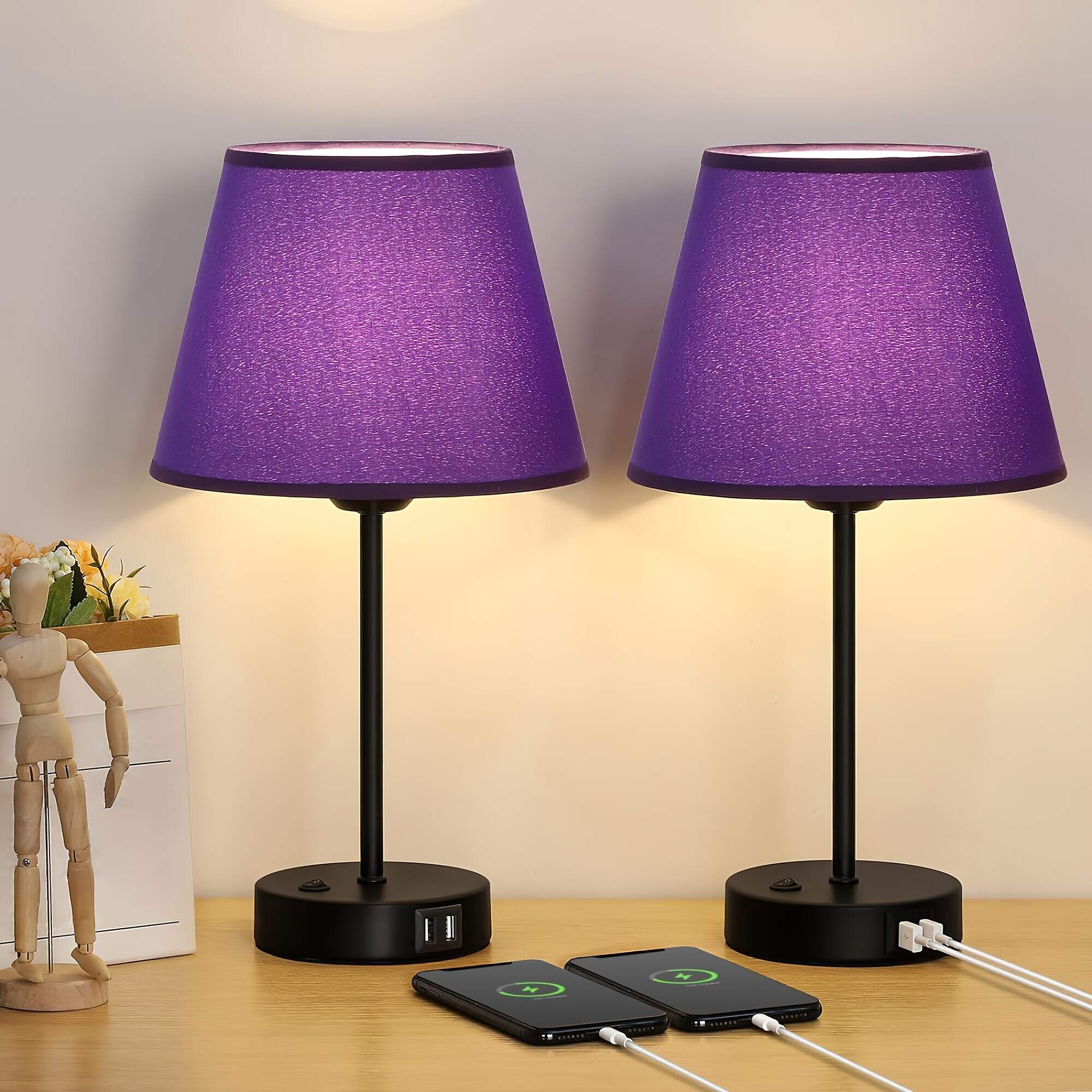 Modern Table Lamps Set Of 2 with Dual USB Charging Ports - Perfect for Bedroom, Living Room, Study Room
