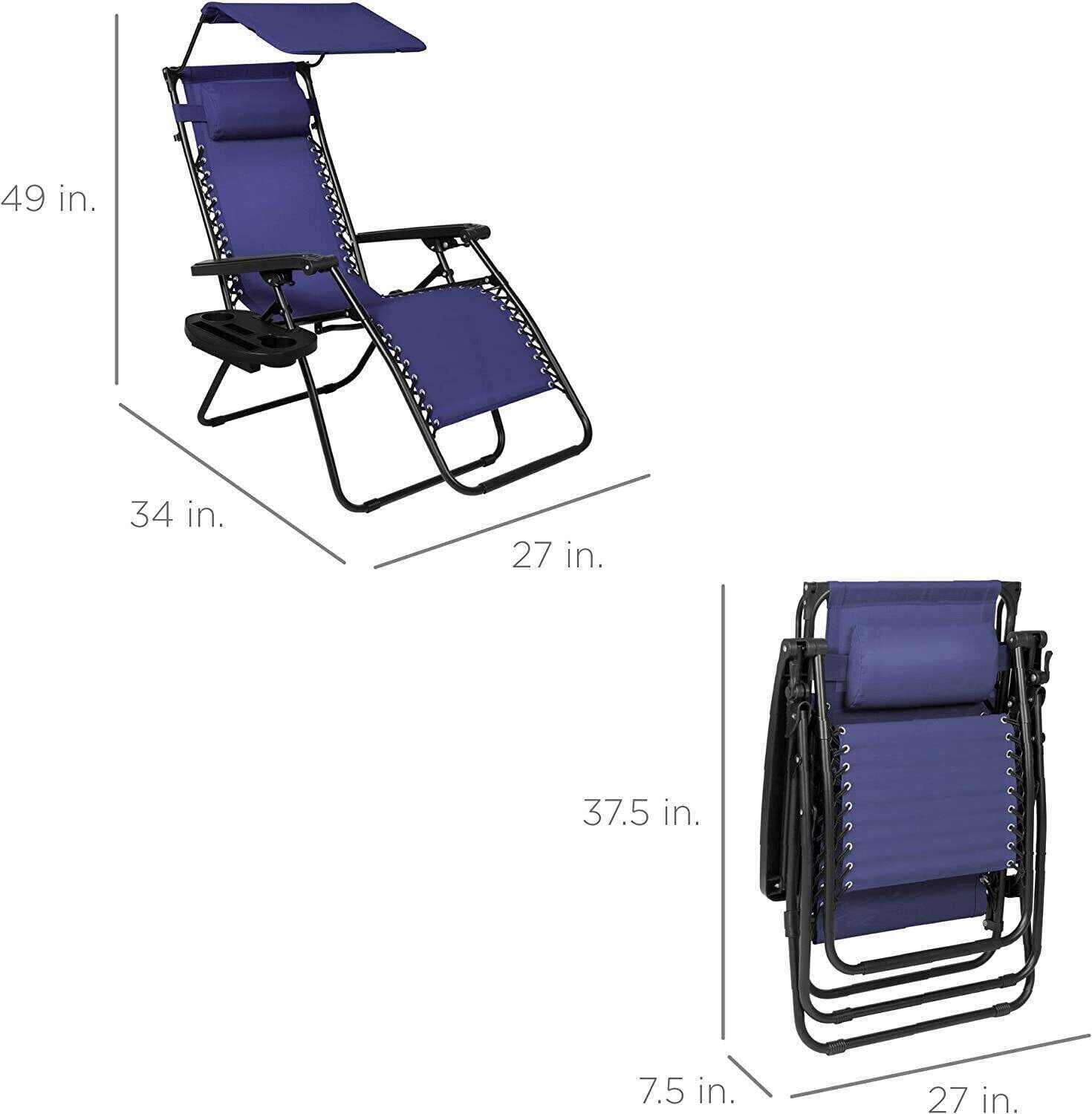 Folding Zero Gravity Recliner Patio Lounge Chair w/Adjustable Canopy Shade, Headrest, Side Accessory Tray, Textilene Mesh - Beige