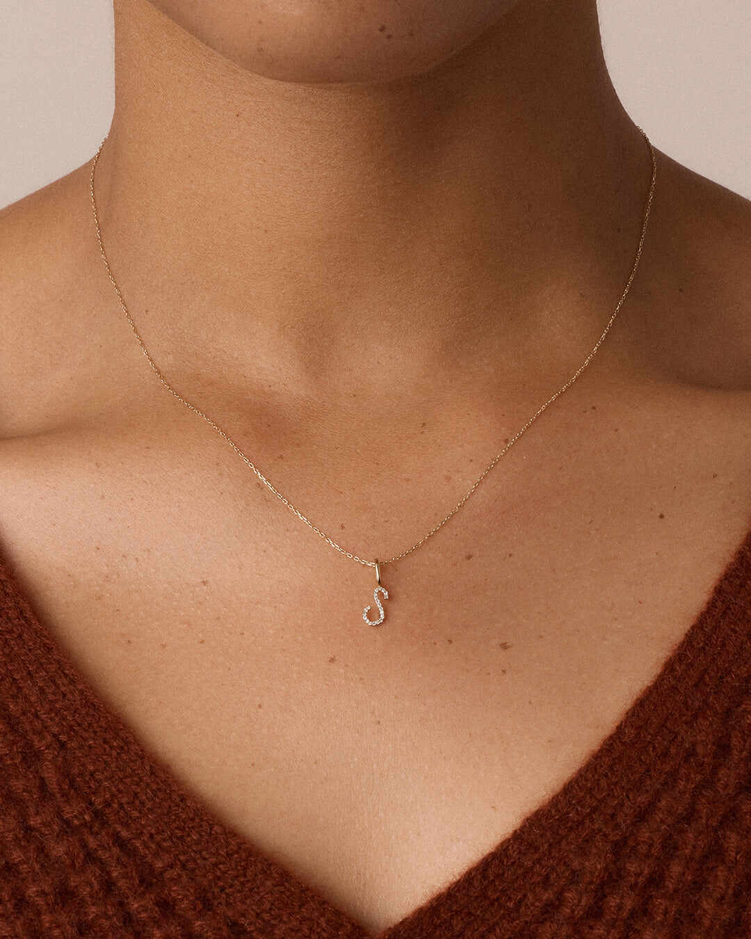 Diamond Script Alphabet Charm Necklace