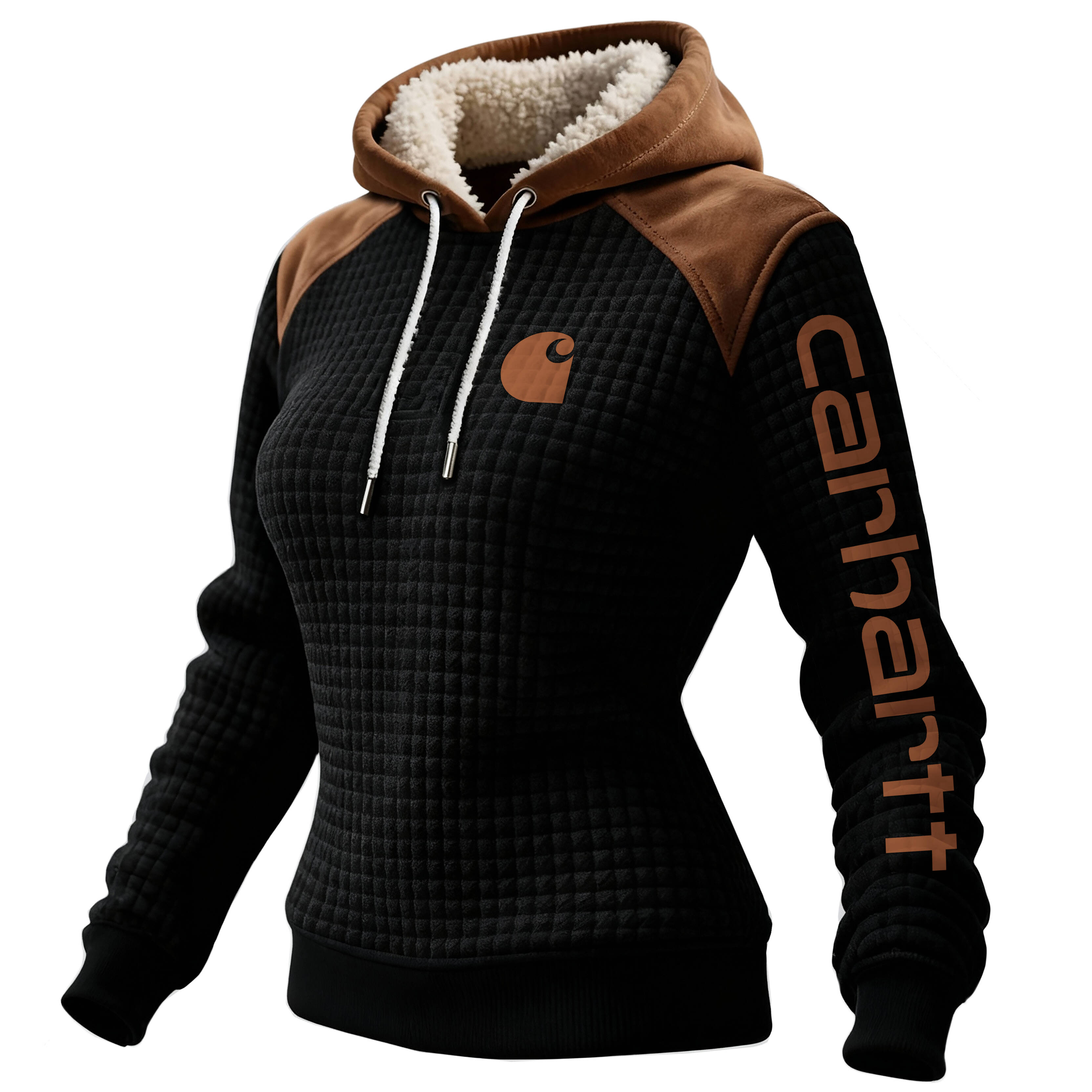 Women's Retro Western Waffle Colorblock Suede Hoodie