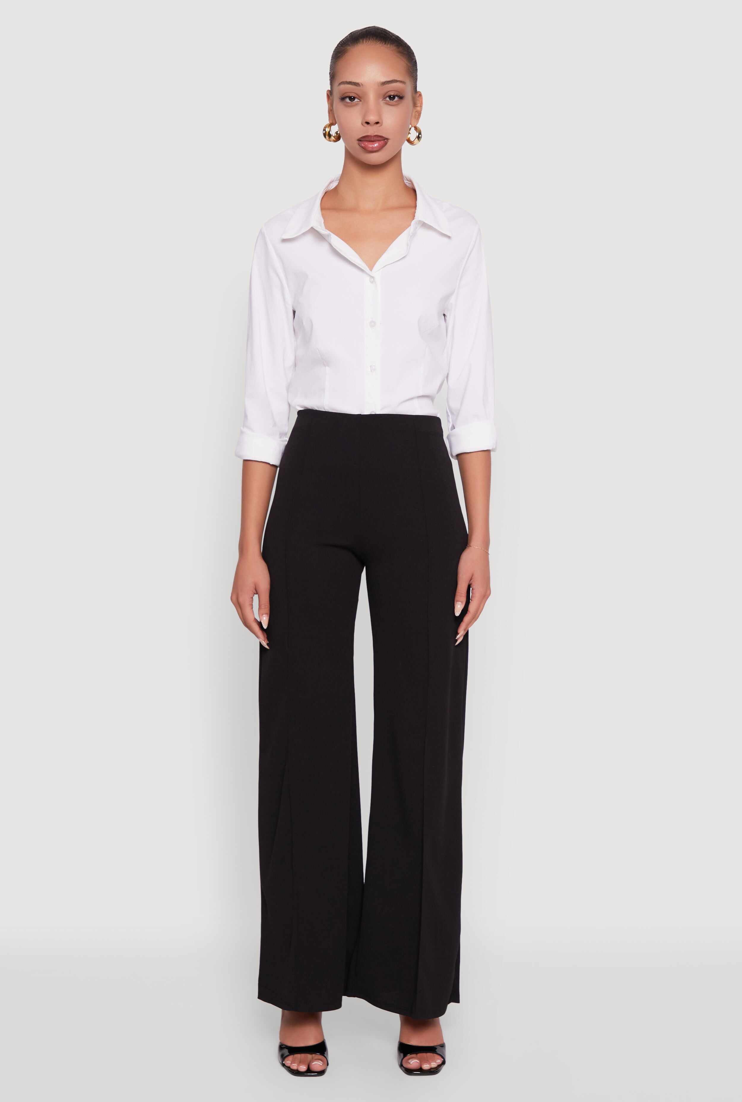 High Waisted Wide Leg Crepe Knit Dress Pants