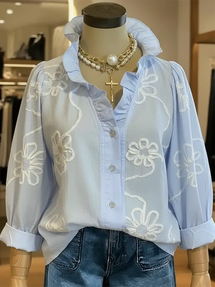 🔥Summer Arrivals🌟Casual Romantic Ruffled Collar Cotton Shirt