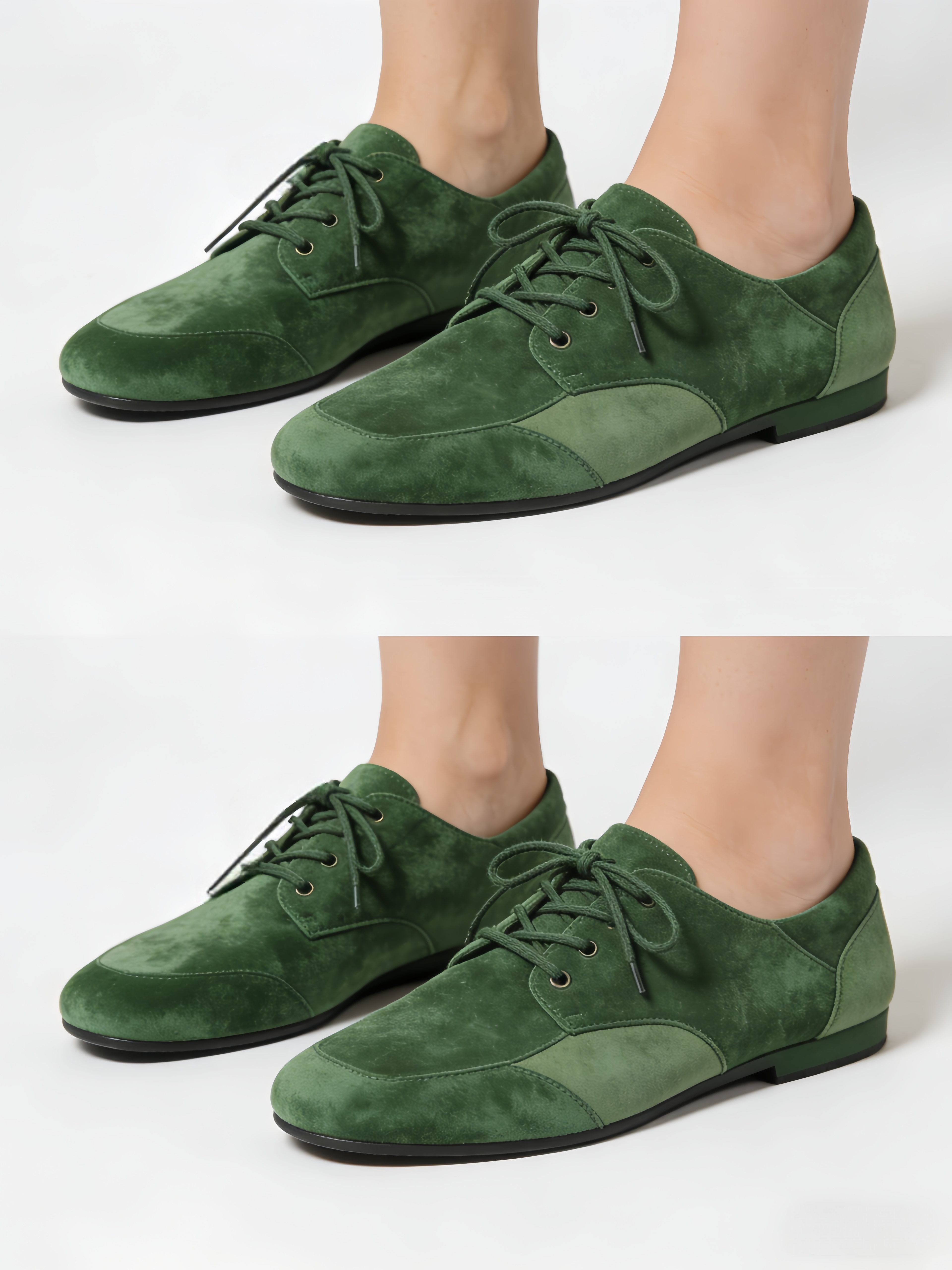 Women Splicing Flat Feet Shoes Green Suede Lace Up