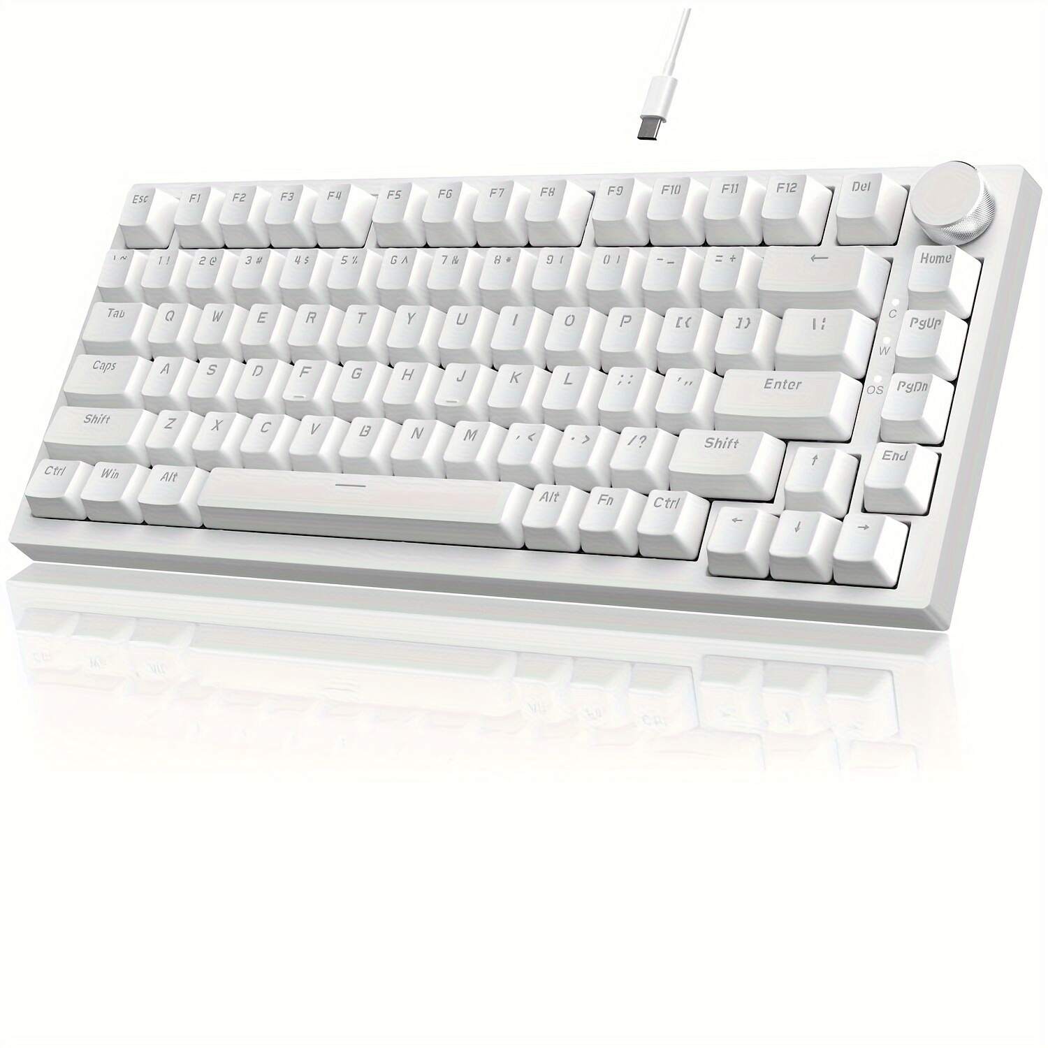 Wired Mechanical Gaming Keyboard 75% With Knob, Hot Swap, Gasket, Upgraded Socket& 5-Layer Noise Absorbing Foams, 82 Keys, Ice Blue Backlit, NKRO Blue Switch