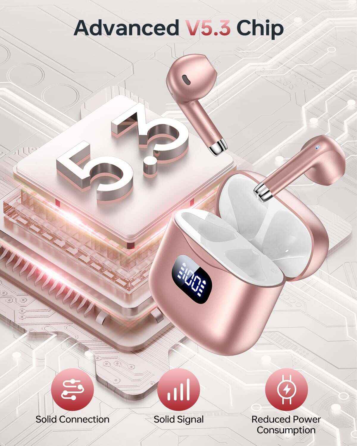Wireless Earbuds, Bluetooth 5.3 Headphones 40Hrs Playtime with Charging Case, IPX5 Waterproof Stereo in-Ear Earphones with Microphone for iOS Android Cell Phone Sports Workout, Black