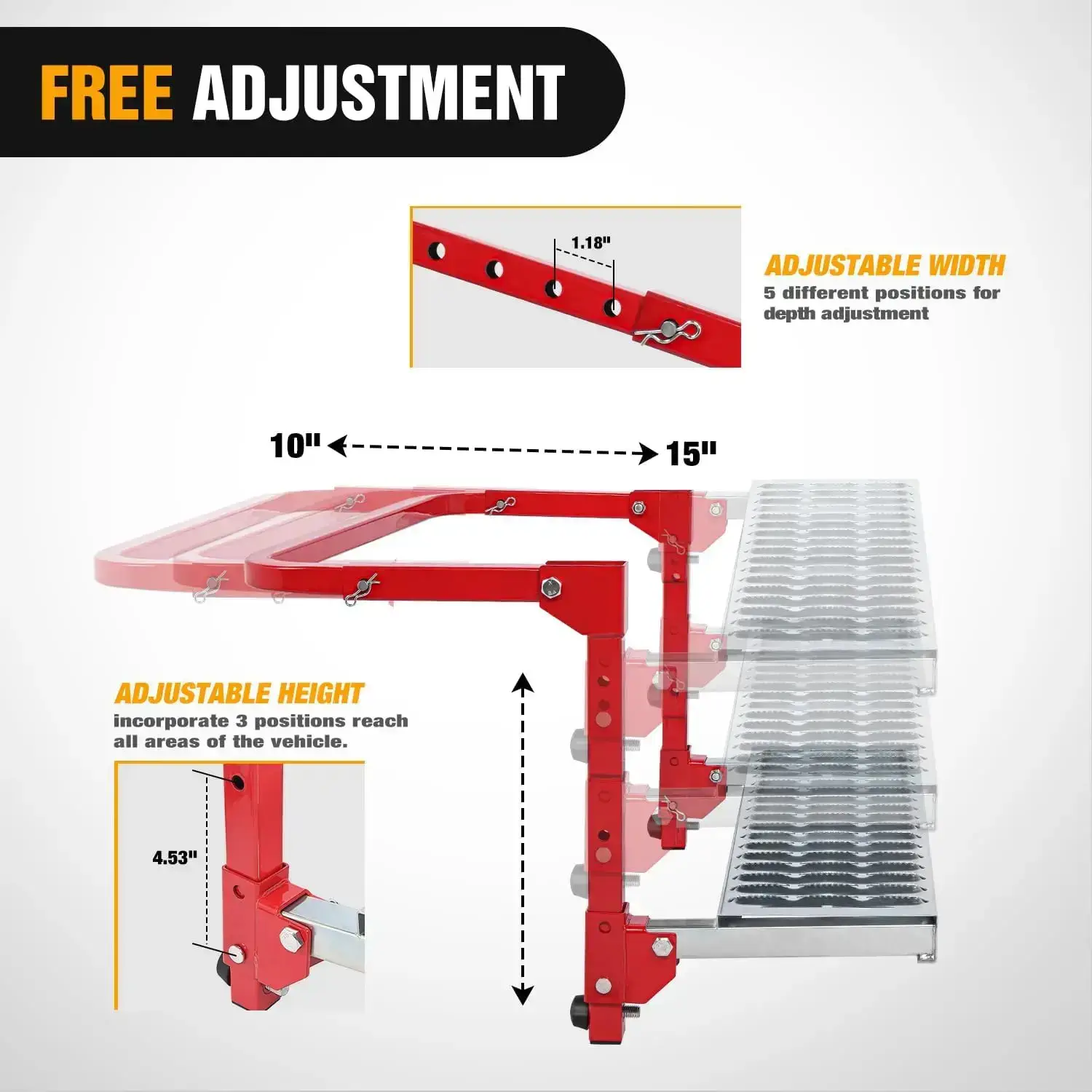 Folding Heavy Duty Tire Step for Truck SUV and RV, Non-Slip Steel Surface, Adjustable to Fit Tire from 10” to 15” Rated up to 350 Lbs,Easy to Install and Adjust Red Maximum Weight Capacity Portable