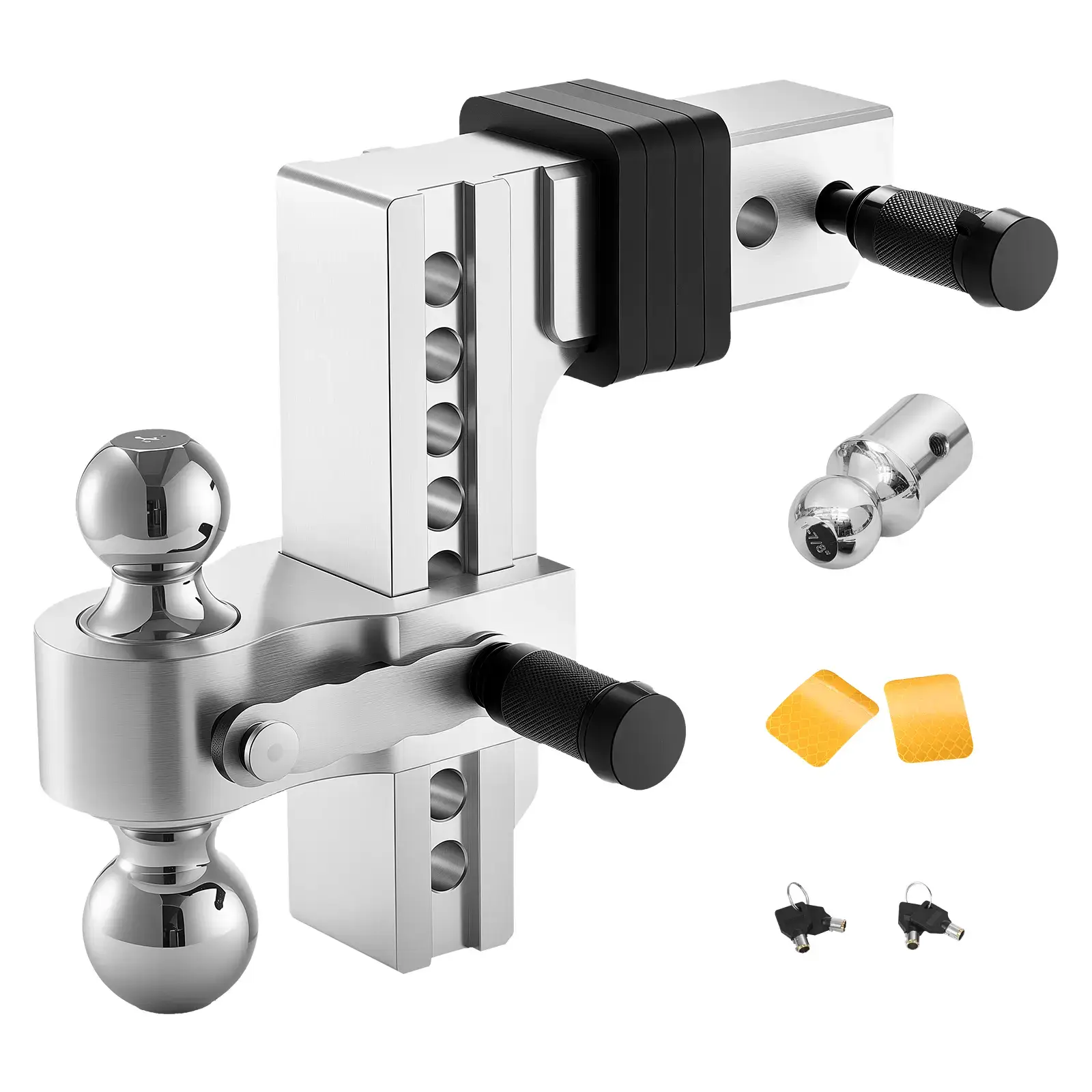 Adjustable Trailer Hitch,  8-Inch Drop Hitch, Tri-Ball Mount for 2.5-Inch Hitch Receiver, Trailer Ball Size 1-7/8