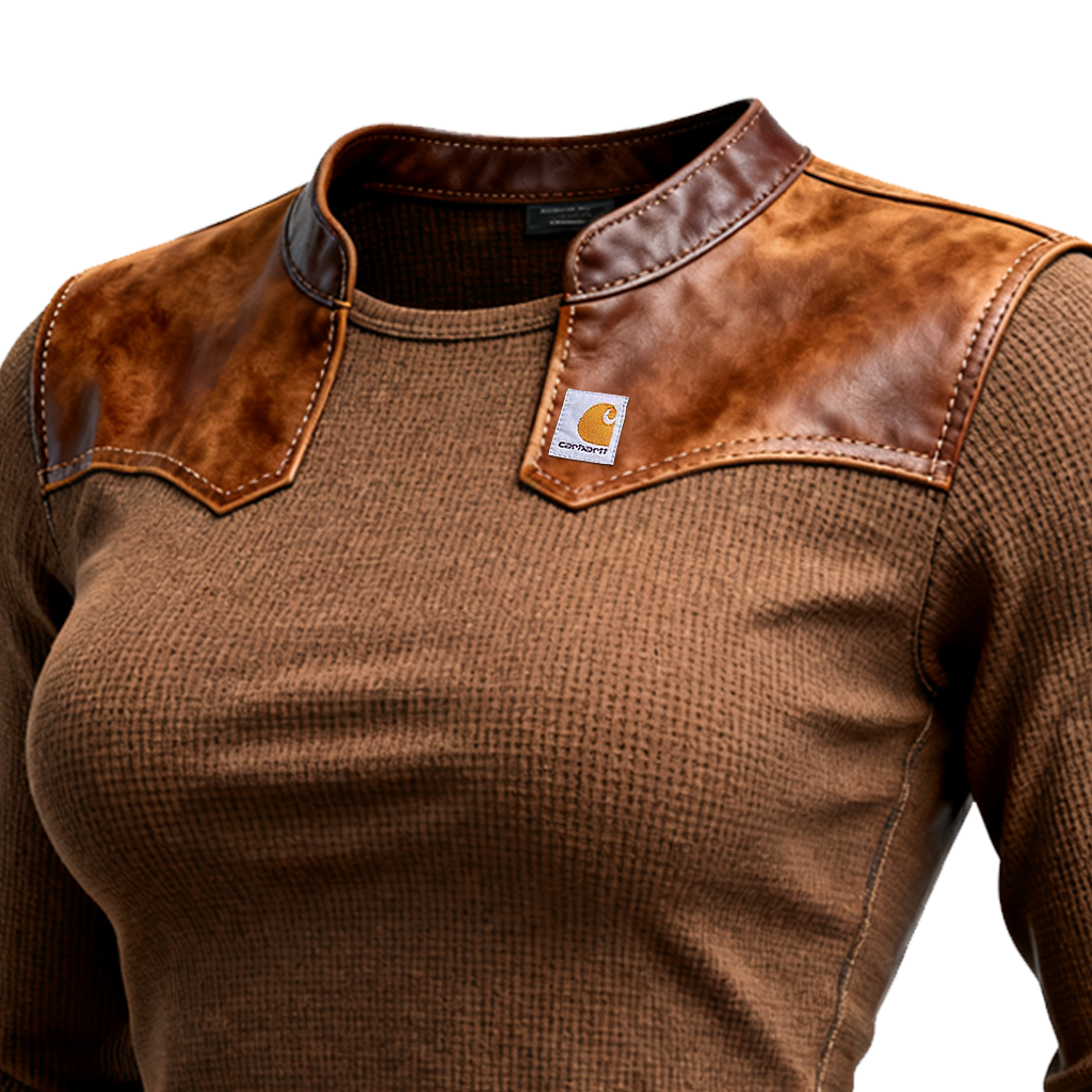 Stylish Thermal Shirt With Leather Accents For Everyday Wear