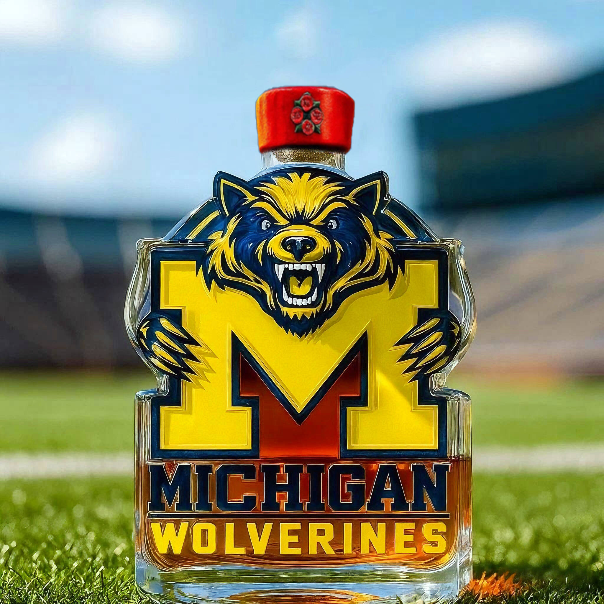Michigan Wolverines football whiskey bottle