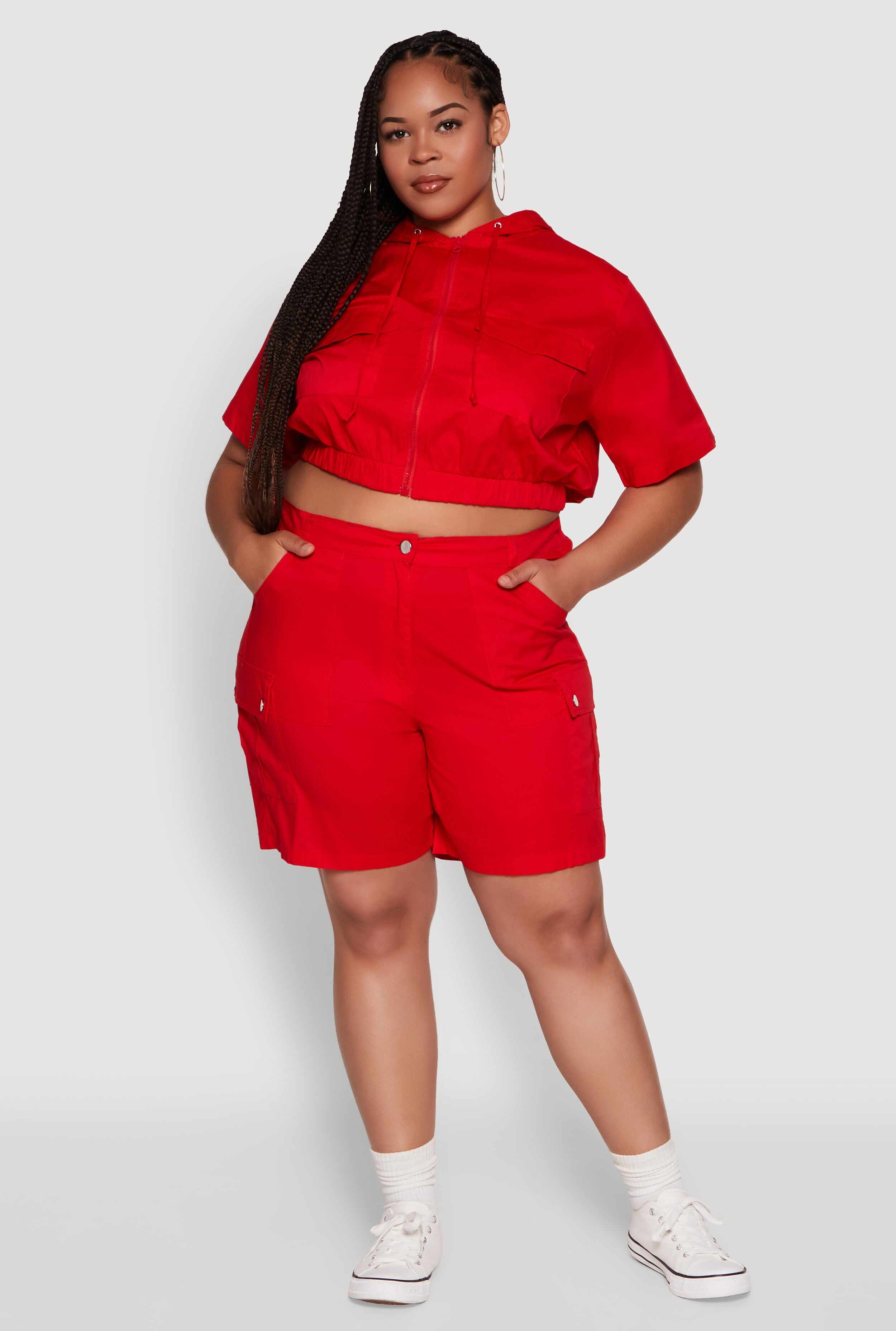 Plus Size Stylish High Waisted Cargo Shorts