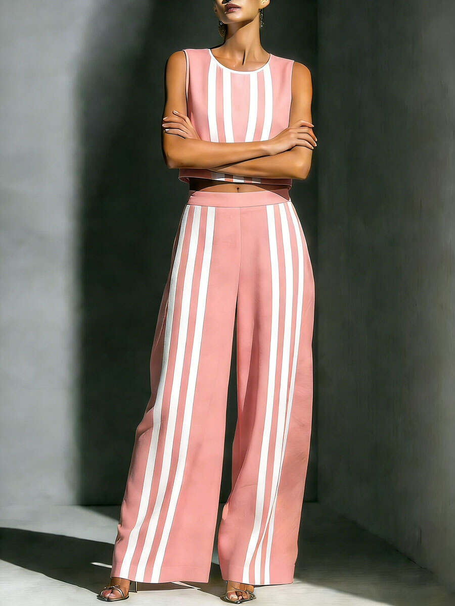 🔥Summer Arrivals🌟Women's Striped Casual Comfortable Simple Two-piece Set