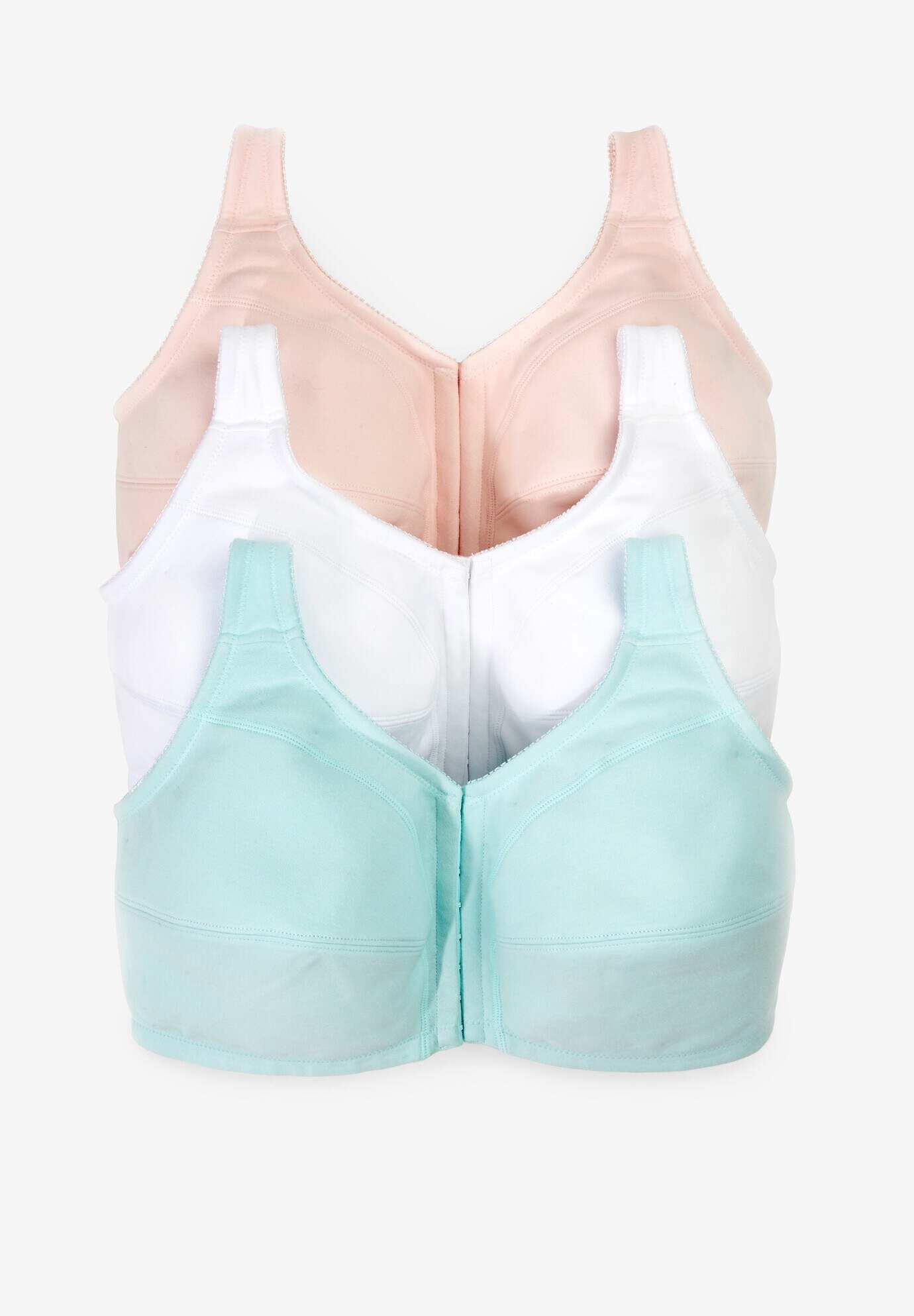 3-Pack Front-Close Cotton Wireless Bra